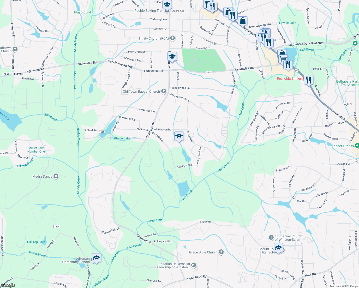 map of restaurants, bars, coffee shops, grocery stores, and more near in Winston-Salem