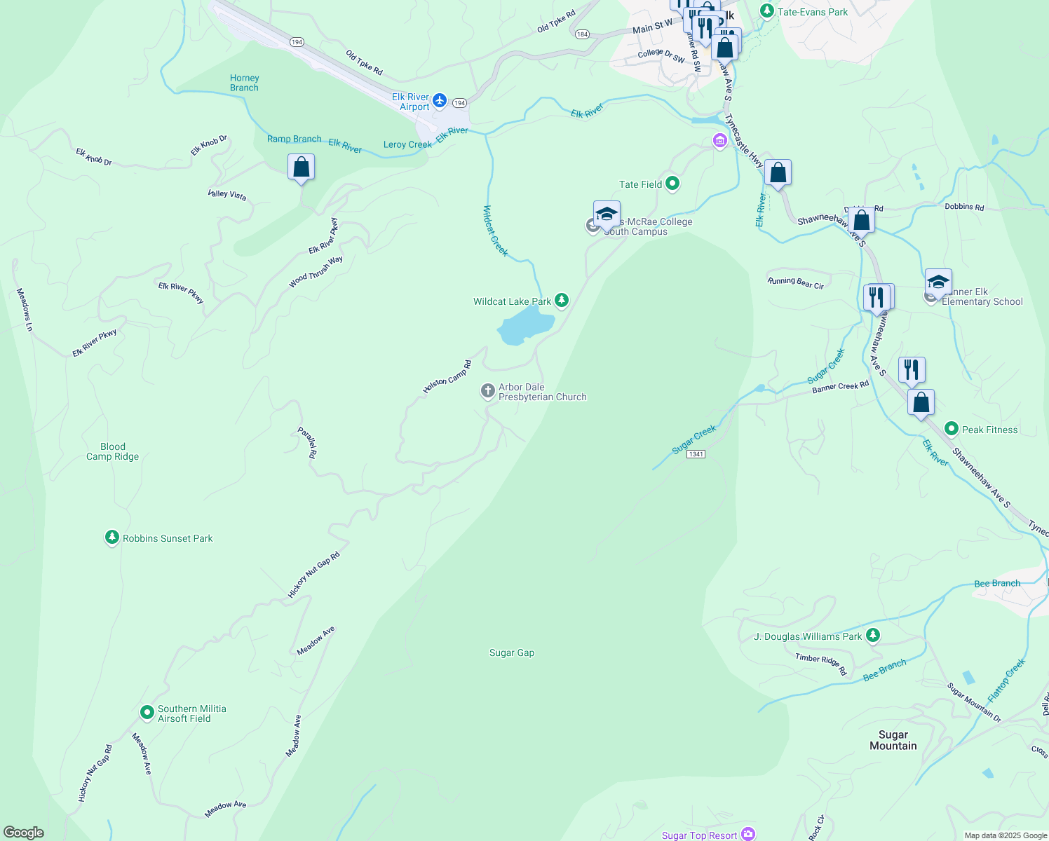map of restaurants, bars, coffee shops, grocery stores, and more near 99 Michael Lane in Banner Elk