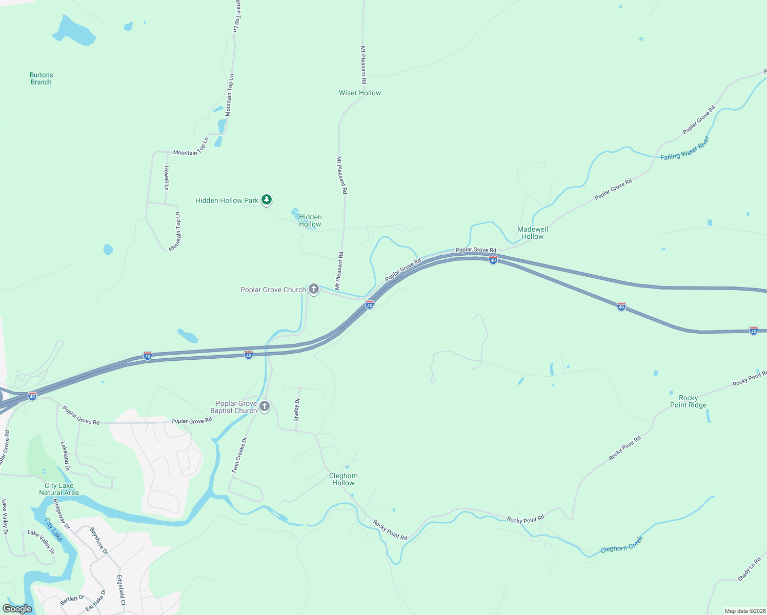 map of restaurants, bars, coffee shops, grocery stores, and more near 2184 Hyder Mountain Road in Cookeville