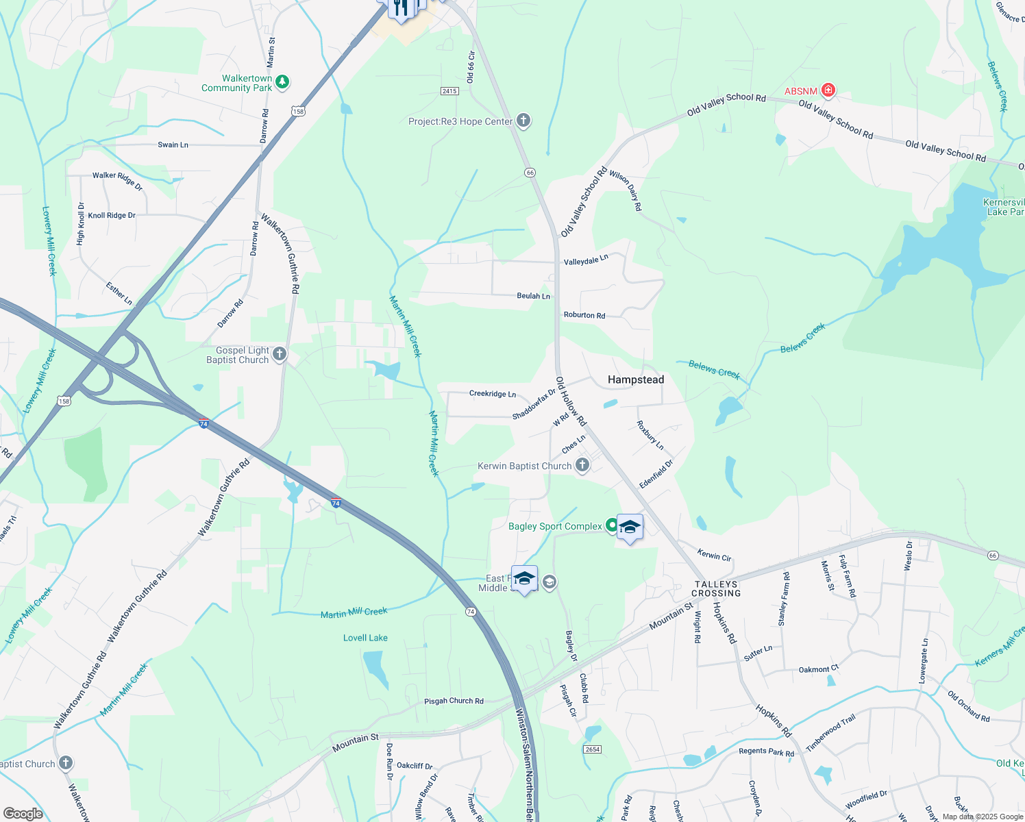 map of restaurants, bars, coffee shops, grocery stores, and more near 5271 Shaddowfax Drive in Kernersville