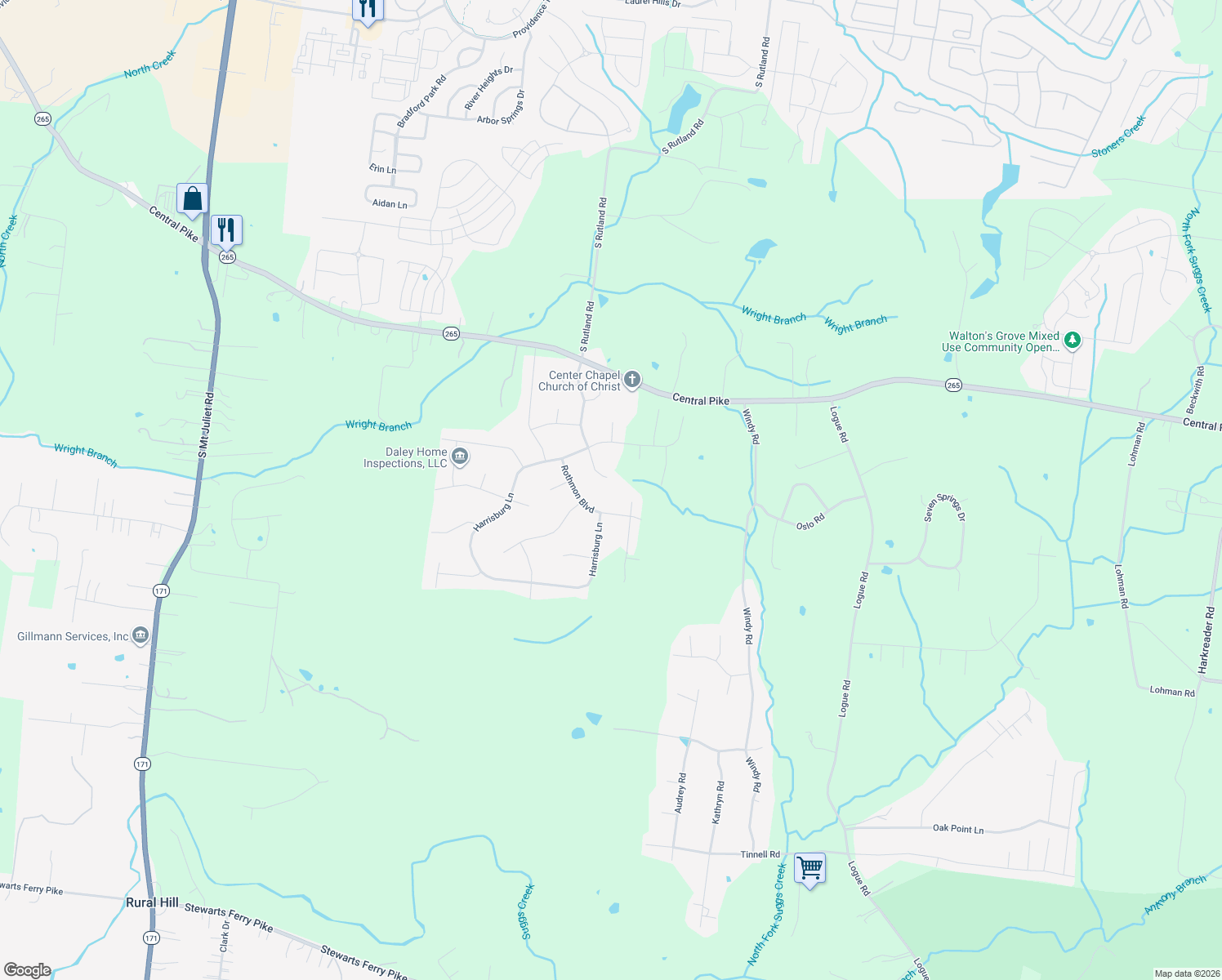 map of restaurants, bars, coffee shops, grocery stores, and more near 422 Stockbridge Way in Mount Juliet