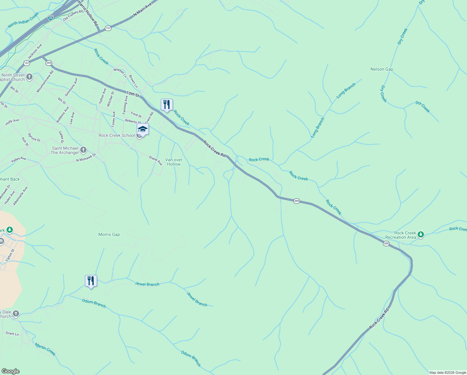 map of restaurants, bars, coffee shops, grocery stores, and more near 810 Dogwood Drive in Erwin