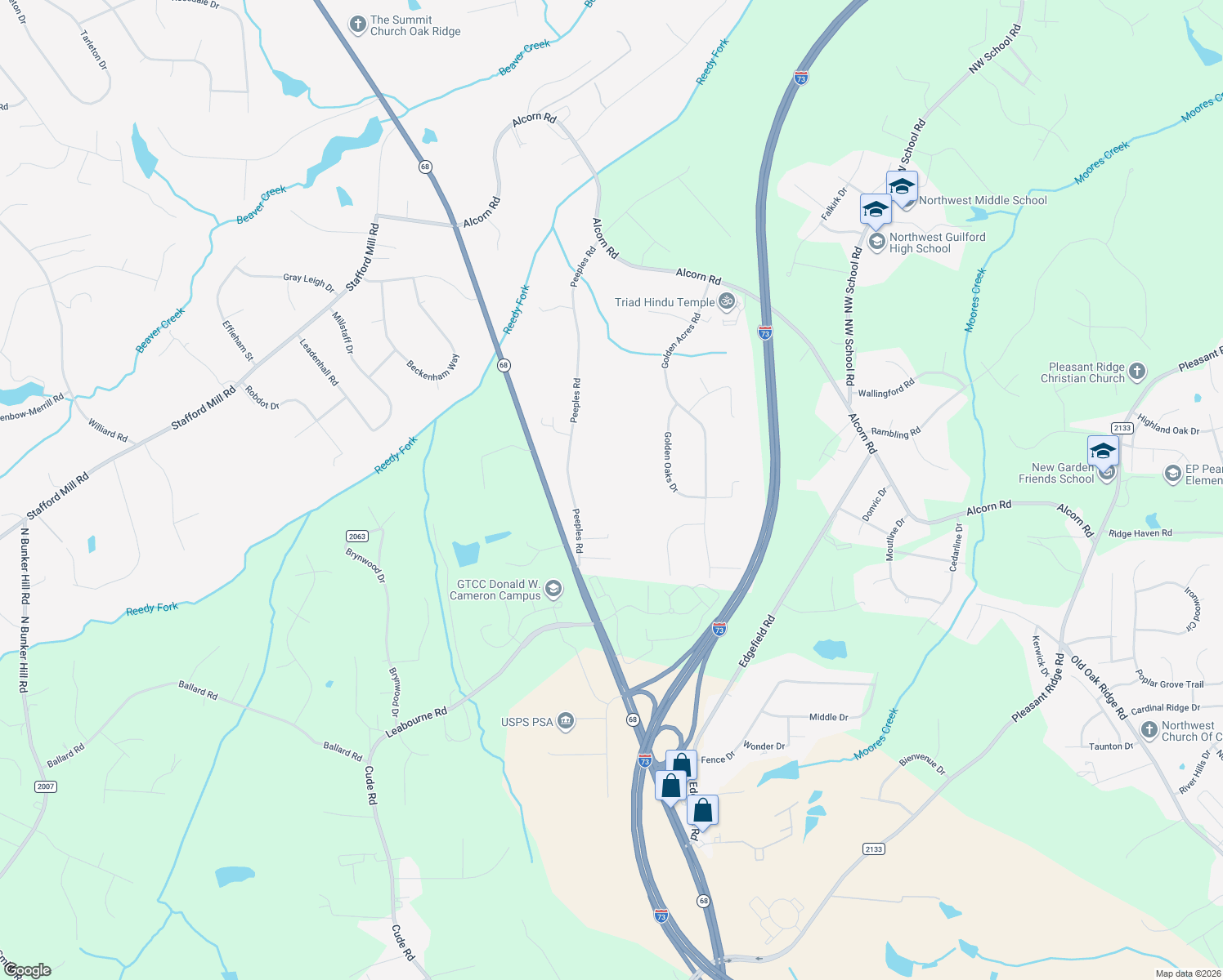 map of restaurants, bars, coffee shops, grocery stores, and more near 4522 Peeples Road in Oak Ridge