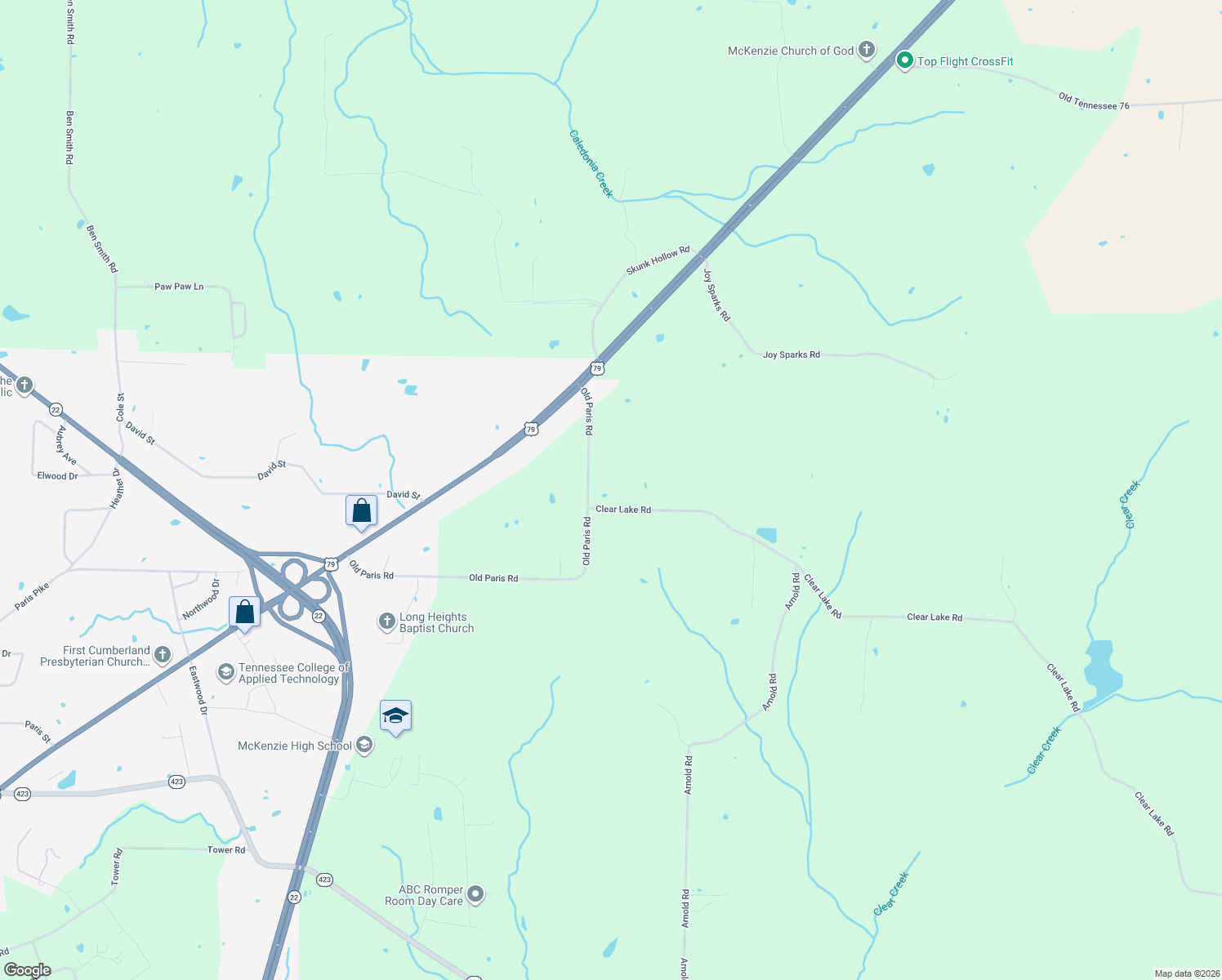 map of restaurants, bars, coffee shops, grocery stores, and more near 1030 Old Paris Rd in McKenzie
