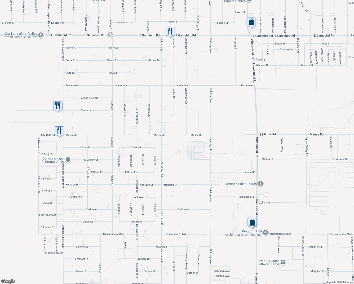 map of restaurants, bars, coffee shops, grocery stores, and more near 2211 Manse Road in Pahrump