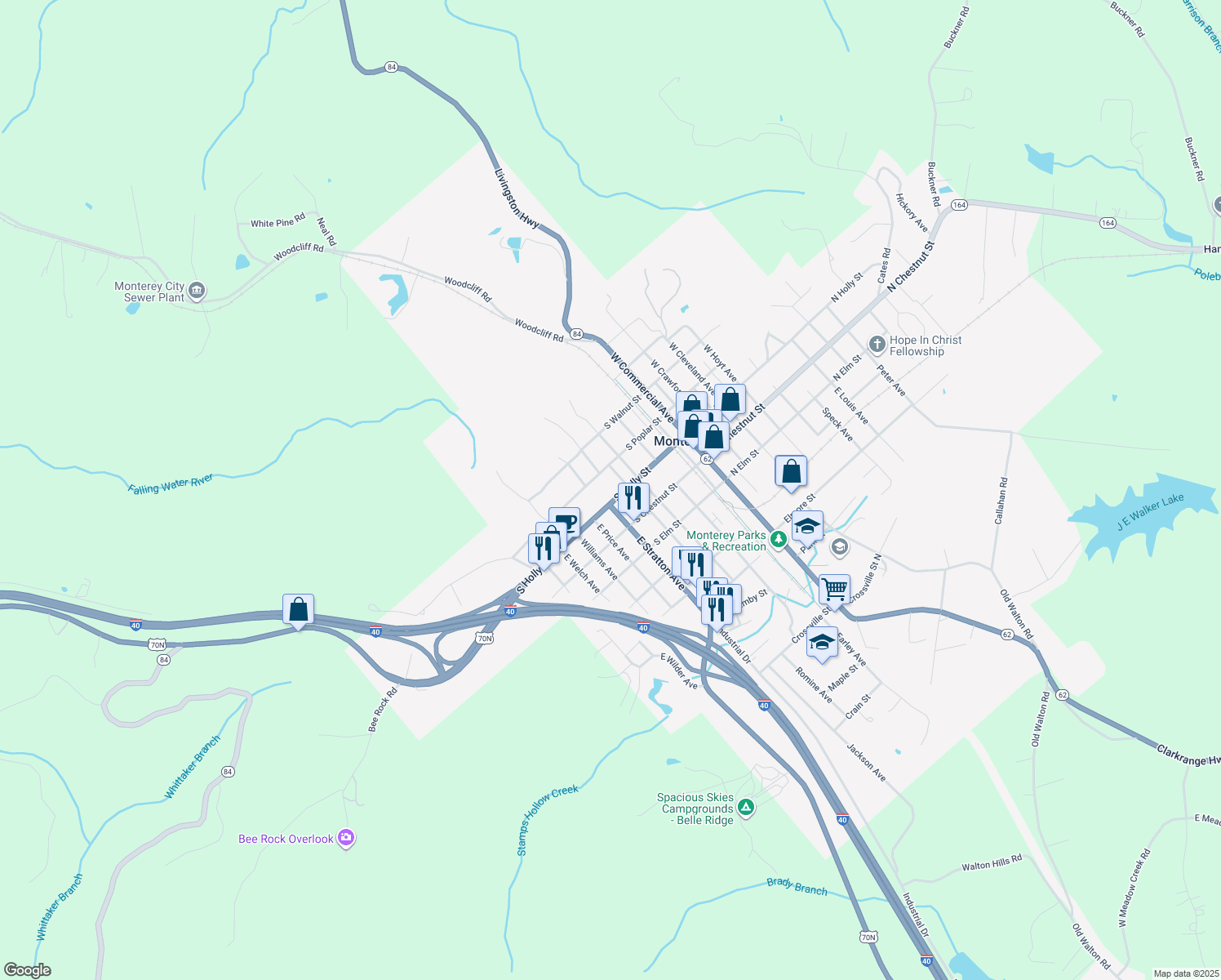 map of restaurants, bars, coffee shops, grocery stores, and more near 405 S Holly St in Monterey