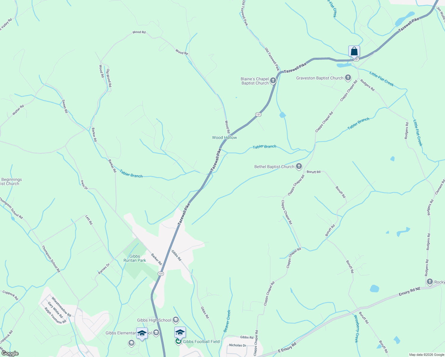 map of restaurants, bars, coffee shops, grocery stores, and more near 8306 Tazewell Pike in Corryton