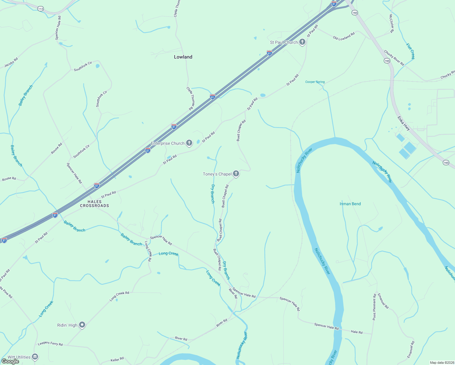 map of restaurants, bars, coffee shops, grocery stores, and more near 5120 Buell Chapel Road in Morristown