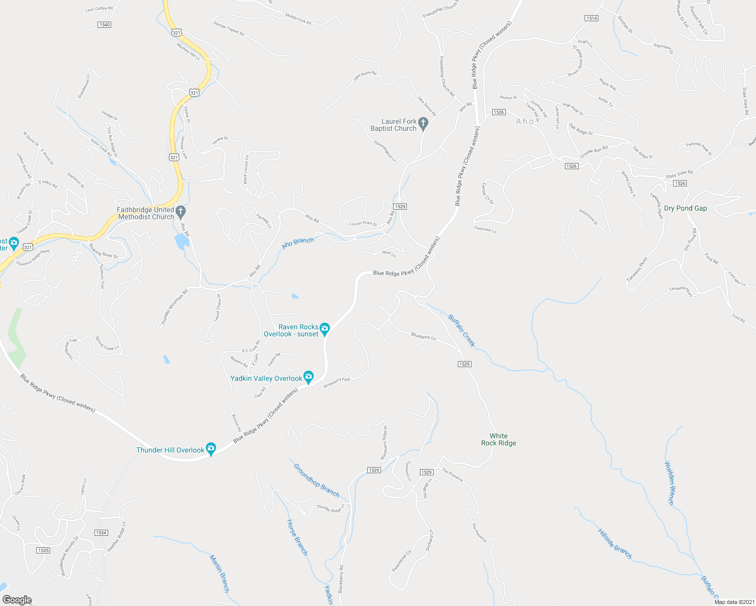 map of restaurants, bars, coffee shops, grocery stores, and more near 166 Teaberry Path in Boone