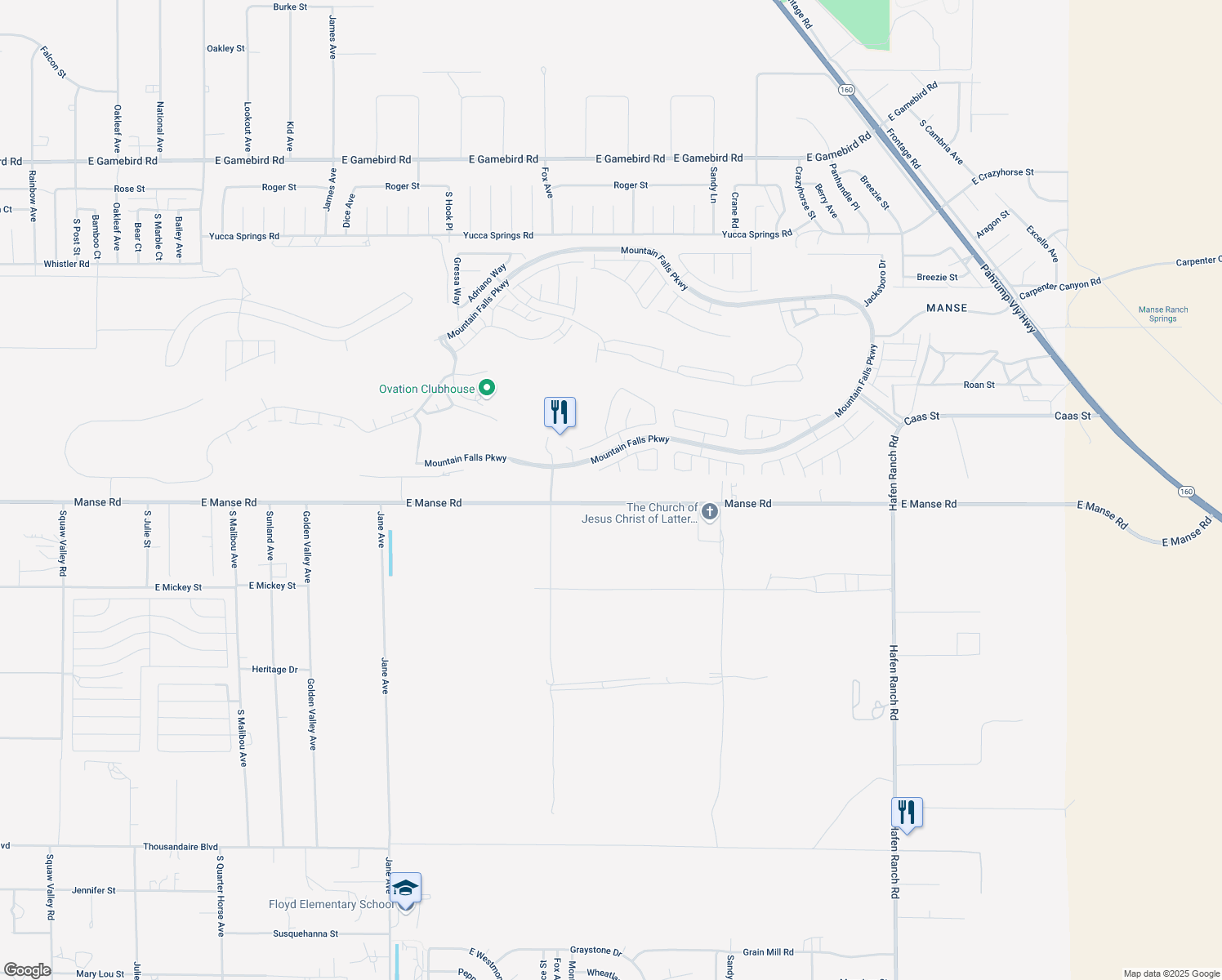 map of restaurants, bars, coffee shops, grocery stores, and more near 5170 Manse Rd in Pahrump