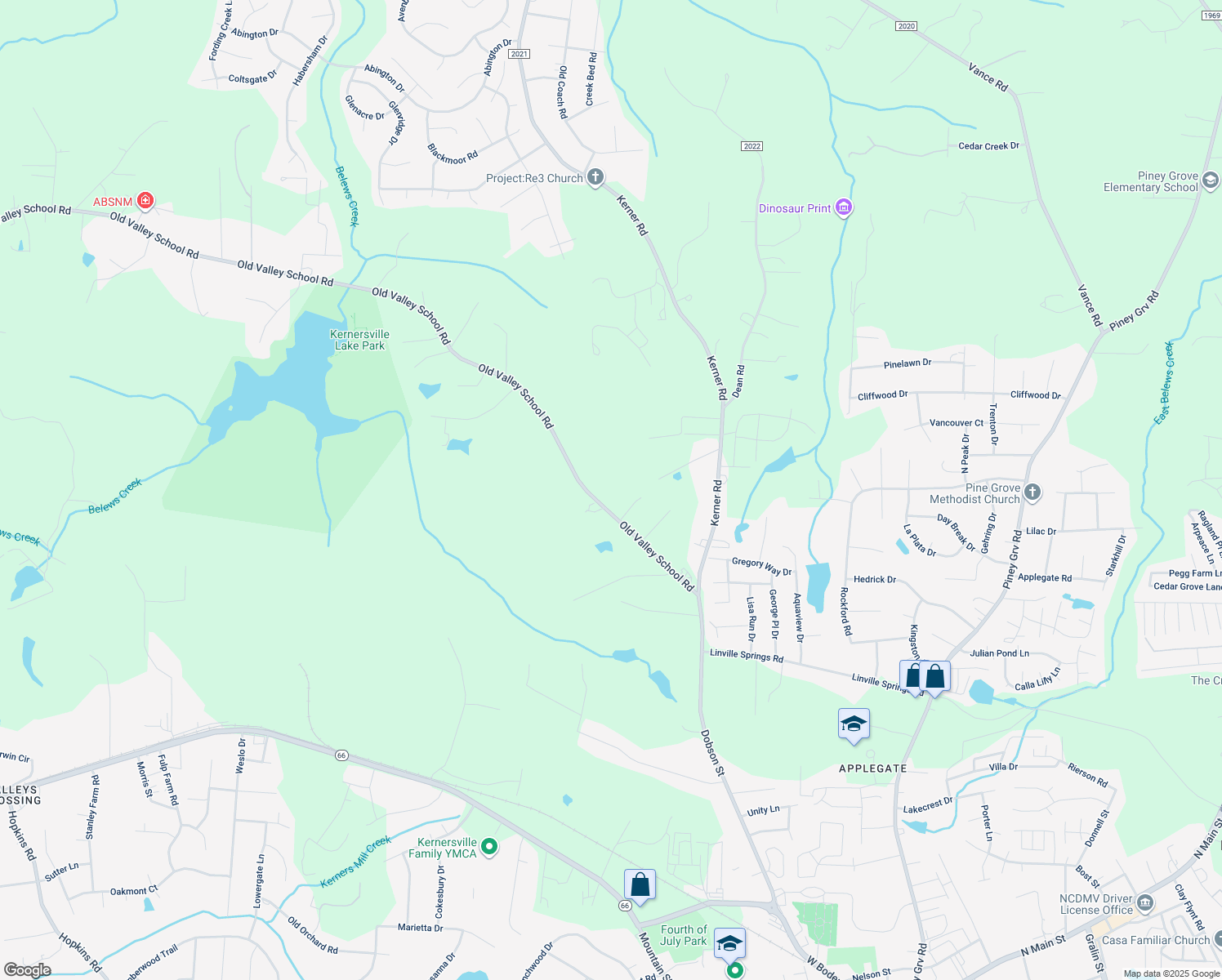 map of restaurants, bars, coffee shops, grocery stores, and more near 6935 Old Valley School Rd in Kernersville