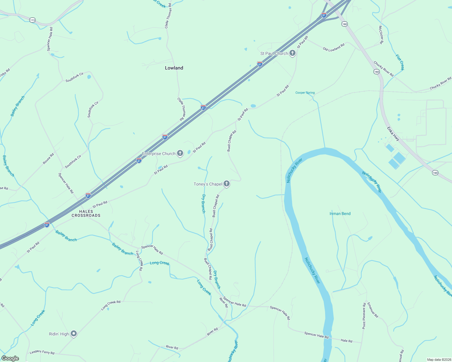 map of restaurants, bars, coffee shops, grocery stores, and more near 5058 Buell Chapel Road in Morristown