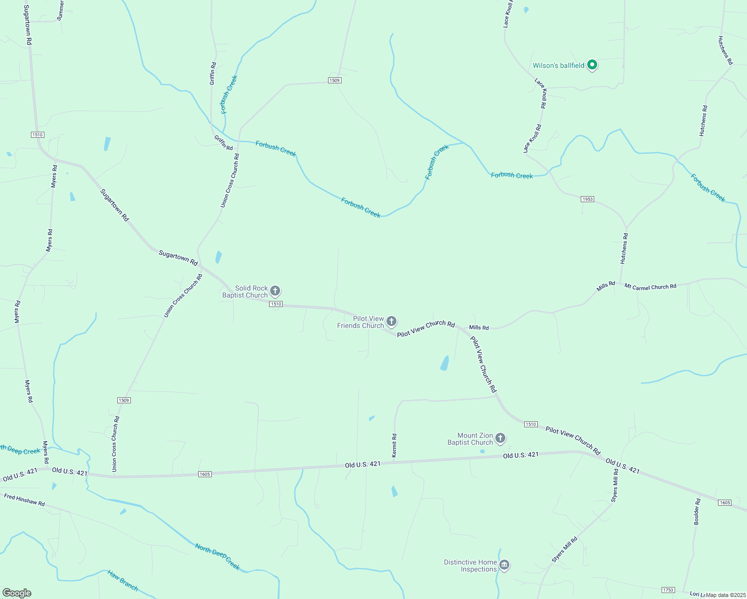 map of restaurants, bars, coffee shops, grocery stores, and more near 3244 Pilot View Church Road in Yadkinville