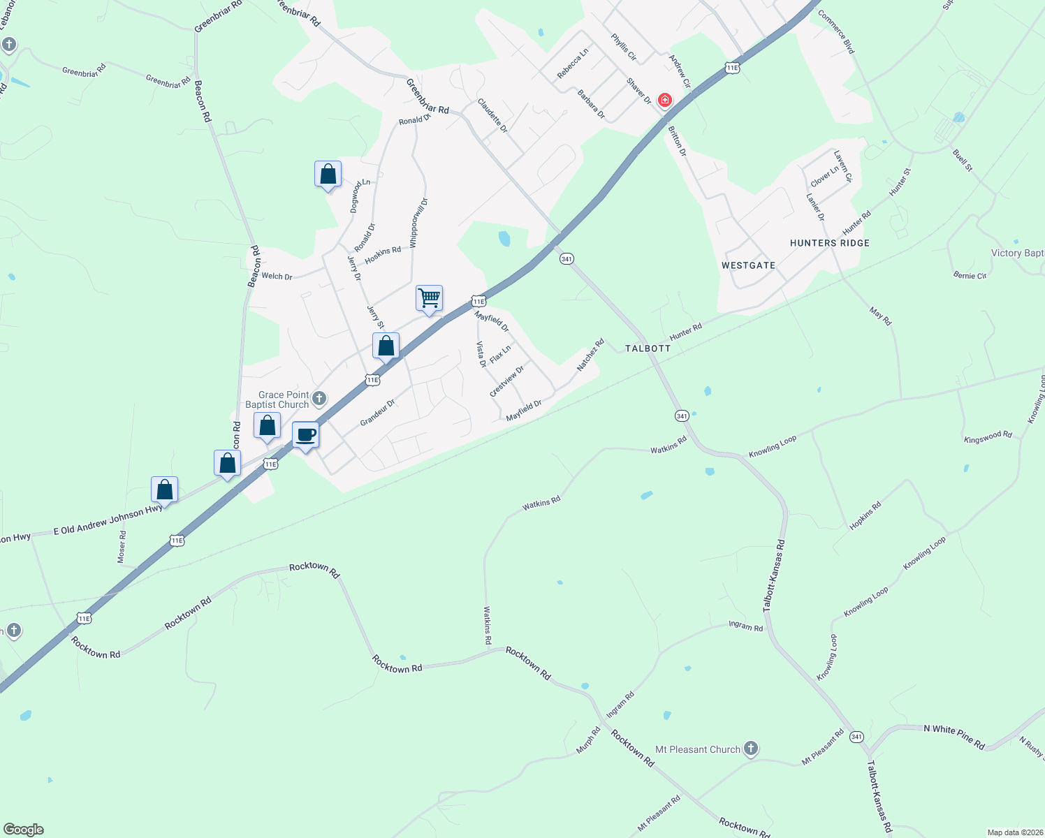 map of restaurants, bars, coffee shops, grocery stores, and more near 2734 Mayfield Dr in Jefferson