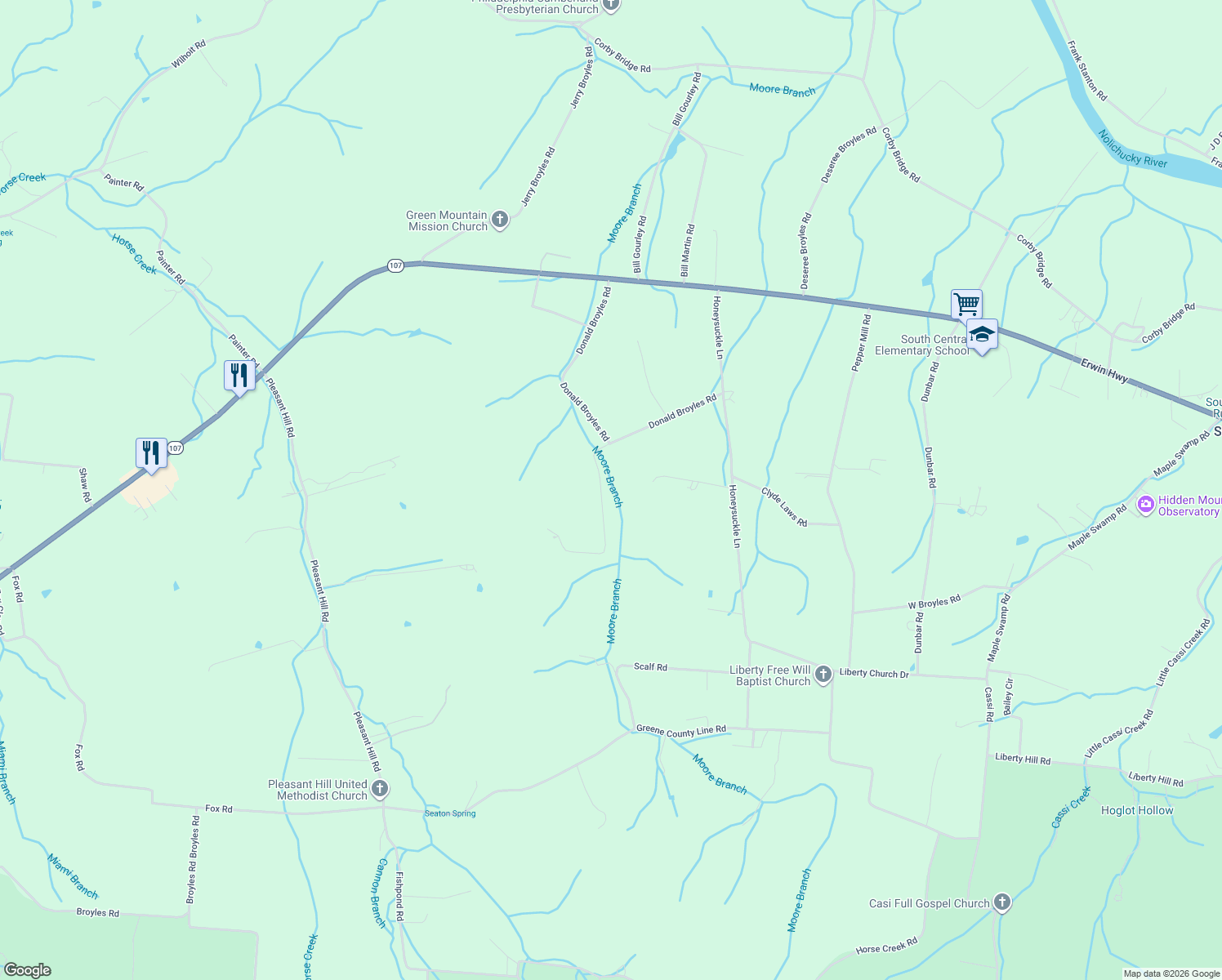 map of restaurants, bars, coffee shops, grocery stores, and more near 113-299 Fellers Road in Chuckey