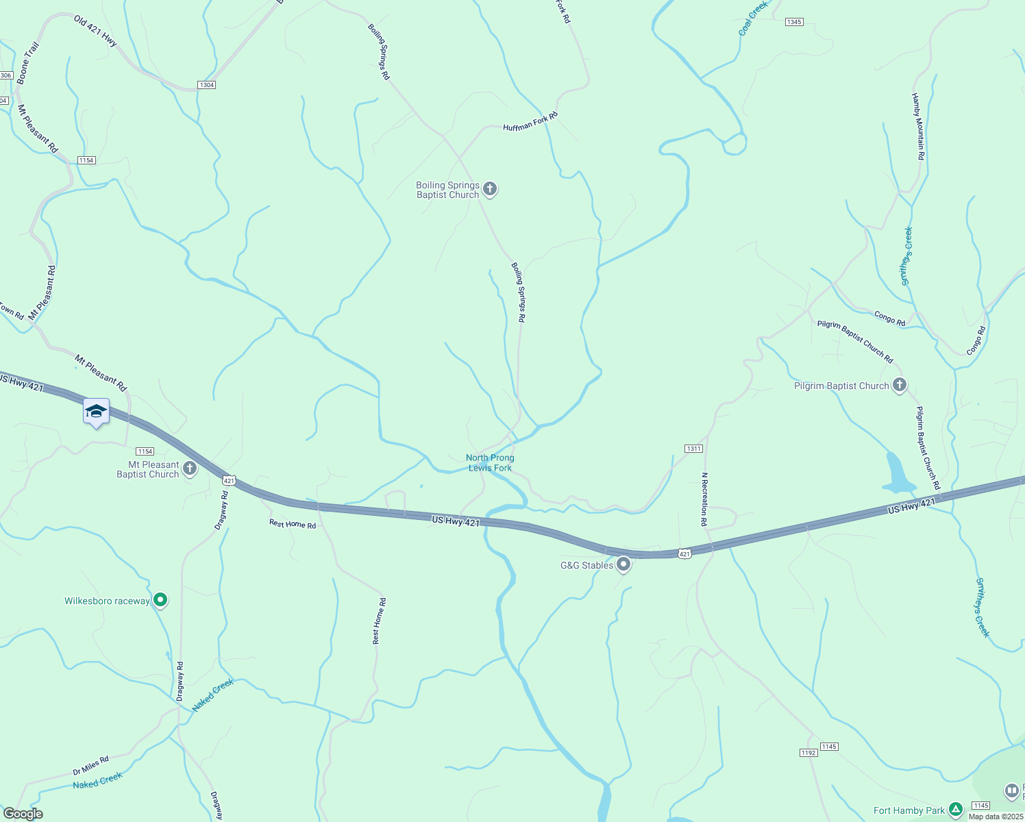map of restaurants, bars, coffee shops, grocery stores, and more near 787 Boiling Springs Road in Purlear
