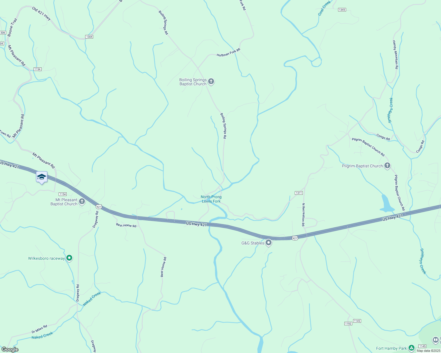 map of restaurants, bars, coffee shops, grocery stores, and more near 815 Boiling Springs Road in Purlear