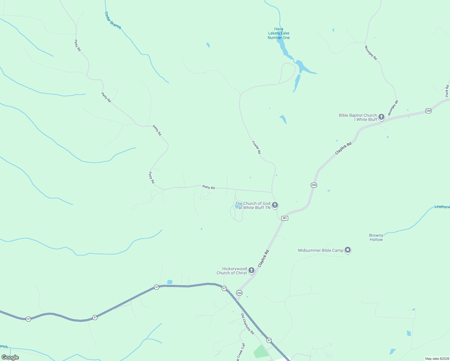 map of restaurants, bars, coffee shops, grocery stores, and more near 1164A Petty Road in White Bluff