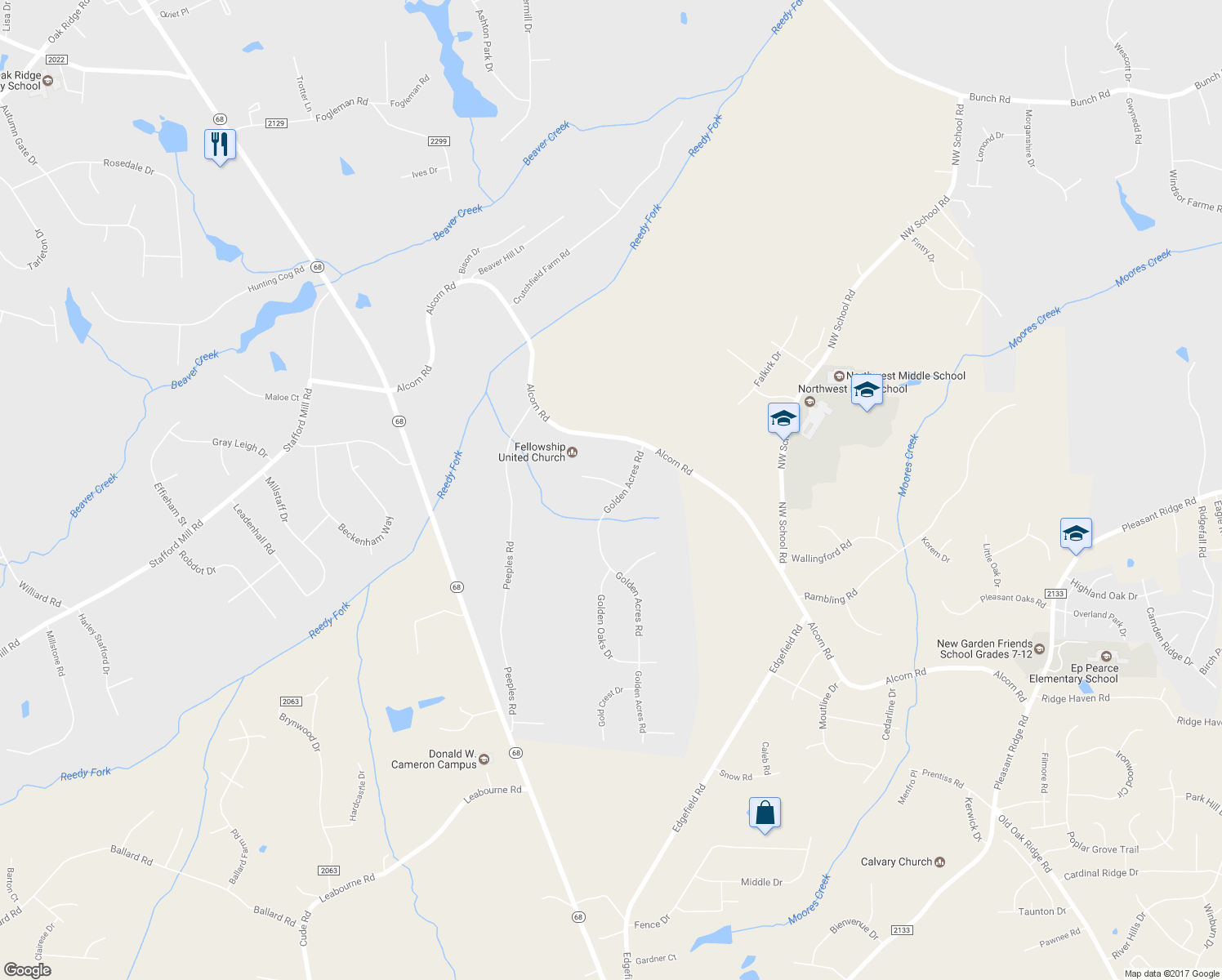 map of restaurants, bars, coffee shops, grocery stores, and more near 5107 Golden Acres Road in Oak Ridge