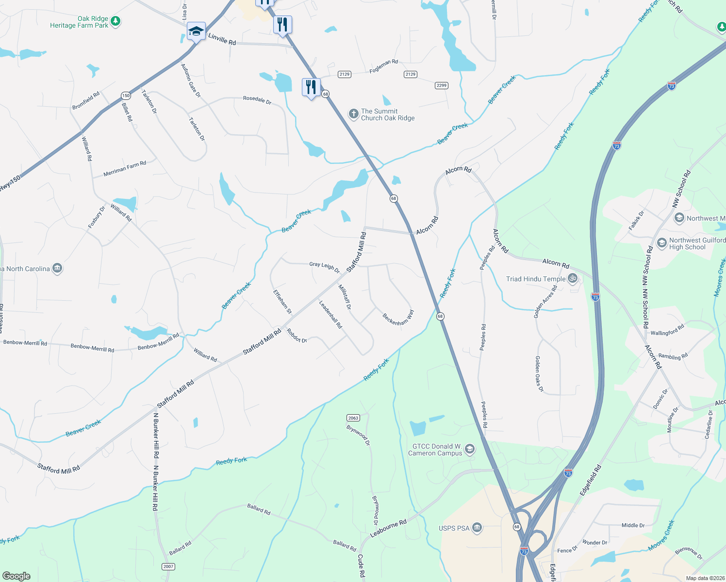 map of restaurants, bars, coffee shops, grocery stores, and more near 5806 Beckenham Way in Oak Ridge