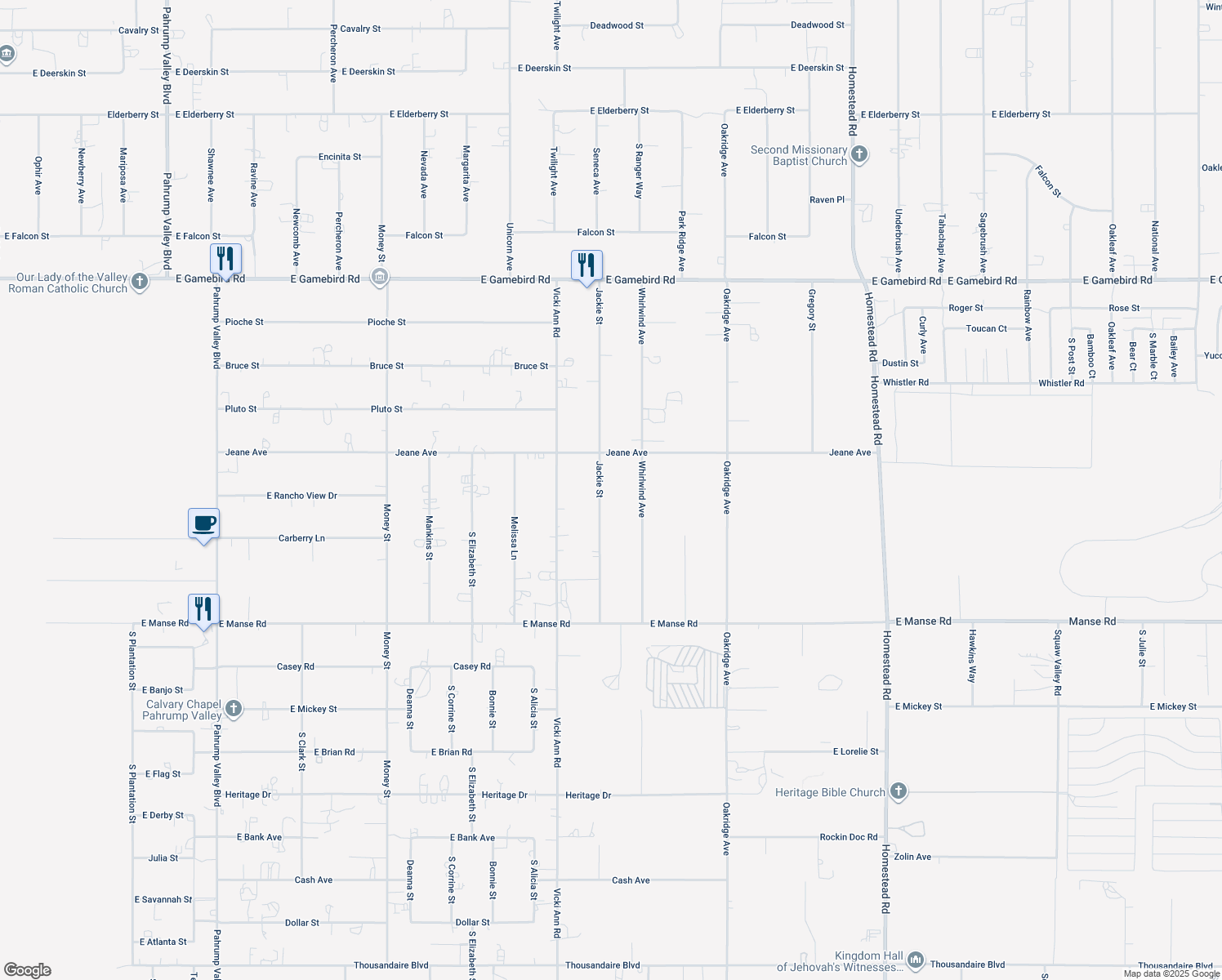 map of restaurants, bars, coffee shops, grocery stores, and more near 4611 Jackie Street in Pahrump