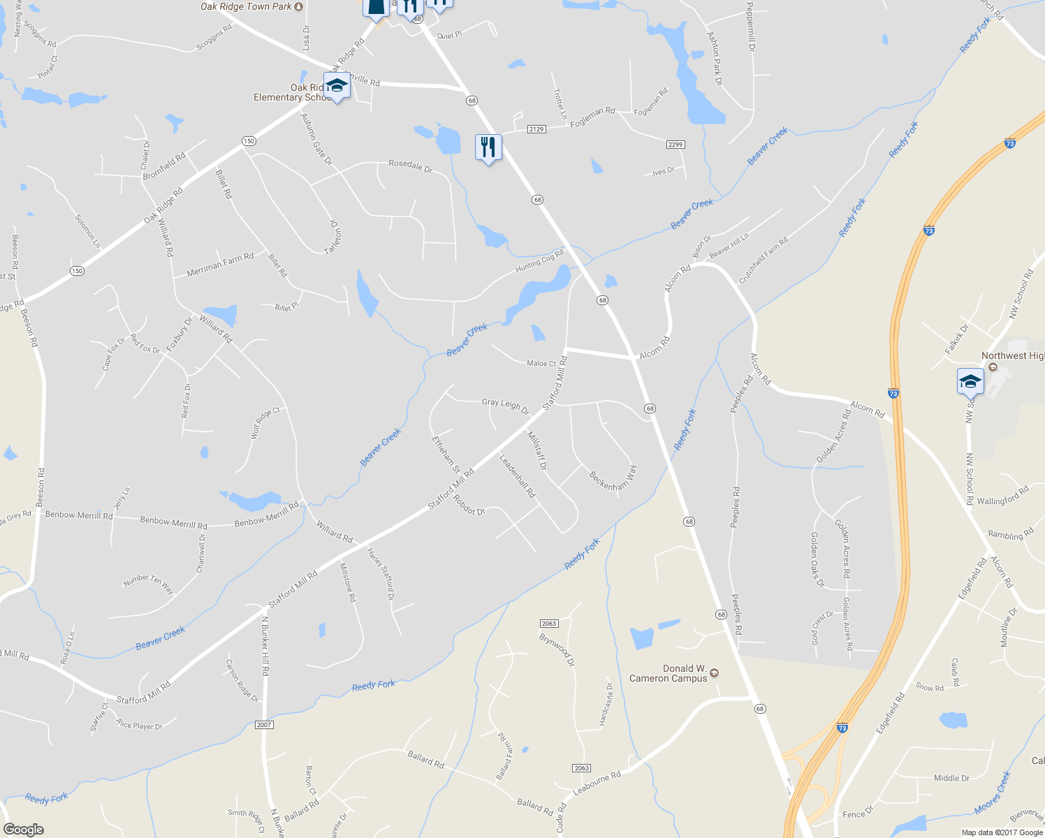 map of restaurants, bars, coffee shops, grocery stores, and more near 5401 Gray Leigh Drive in Oak Ridge