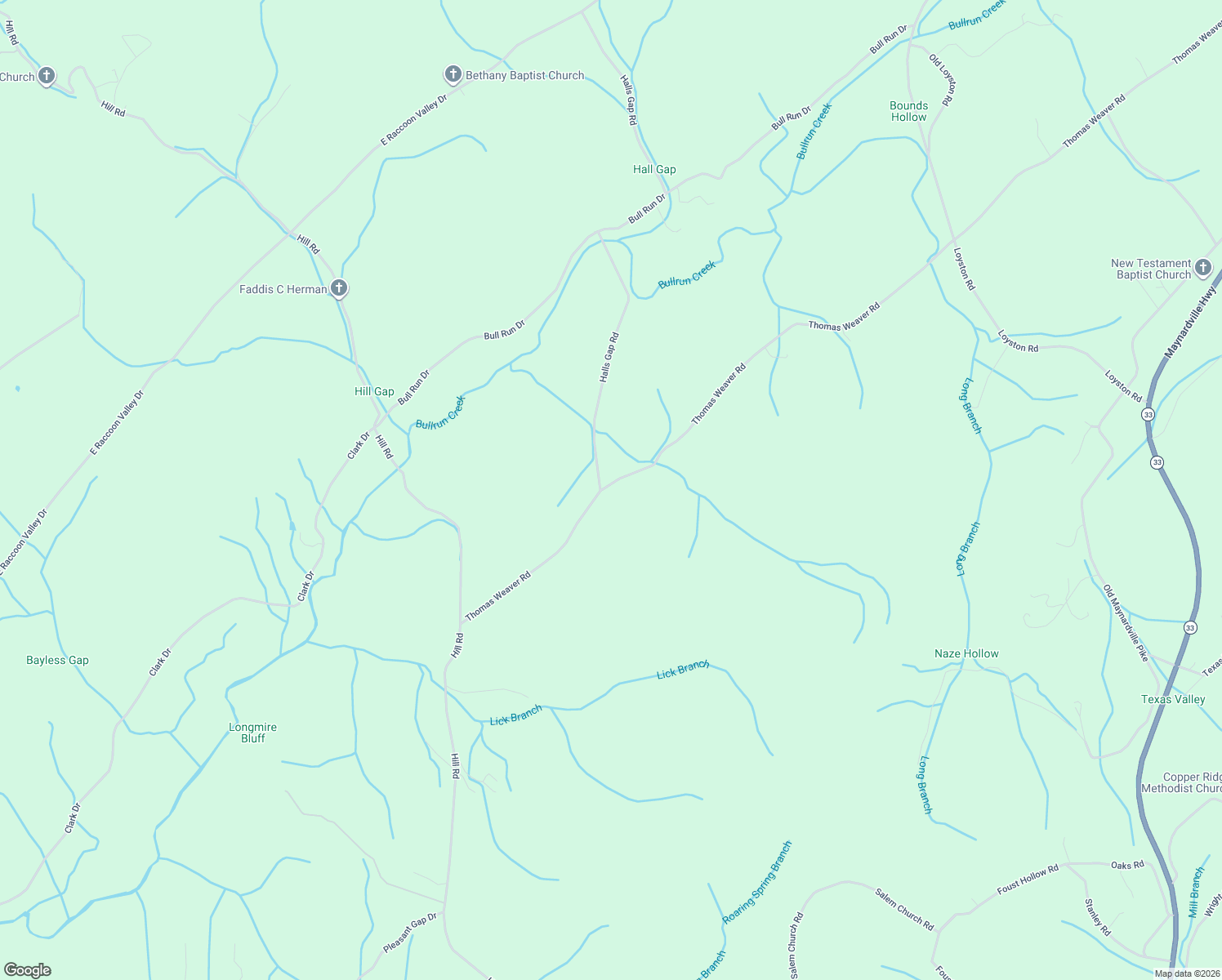 map of restaurants, bars, coffee shops, grocery stores, and more near 6402 Thomas Weaver Road in Knoxville