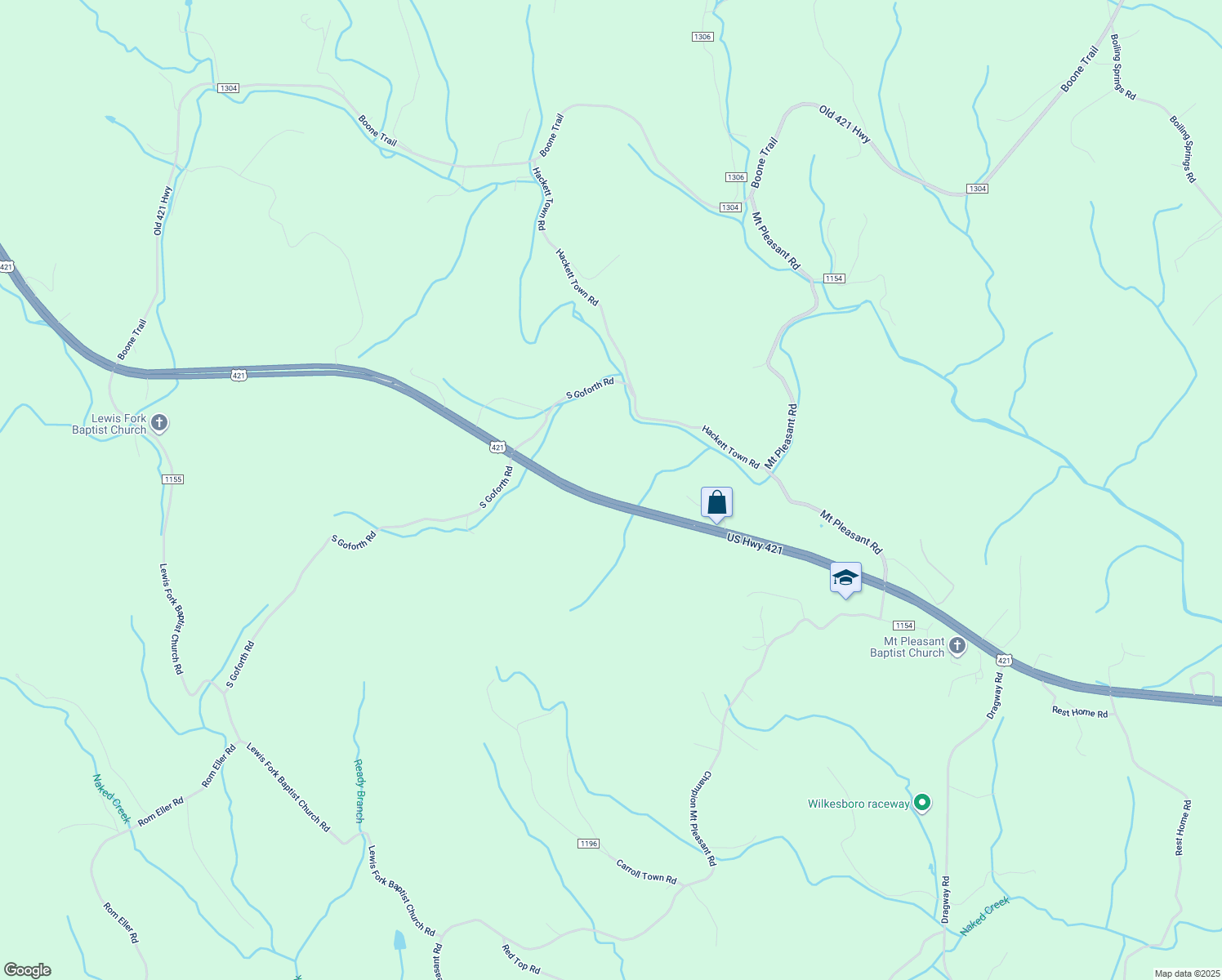 map of restaurants, bars, coffee shops, grocery stores, and more near 9506 U.S. 421 in Ferguson