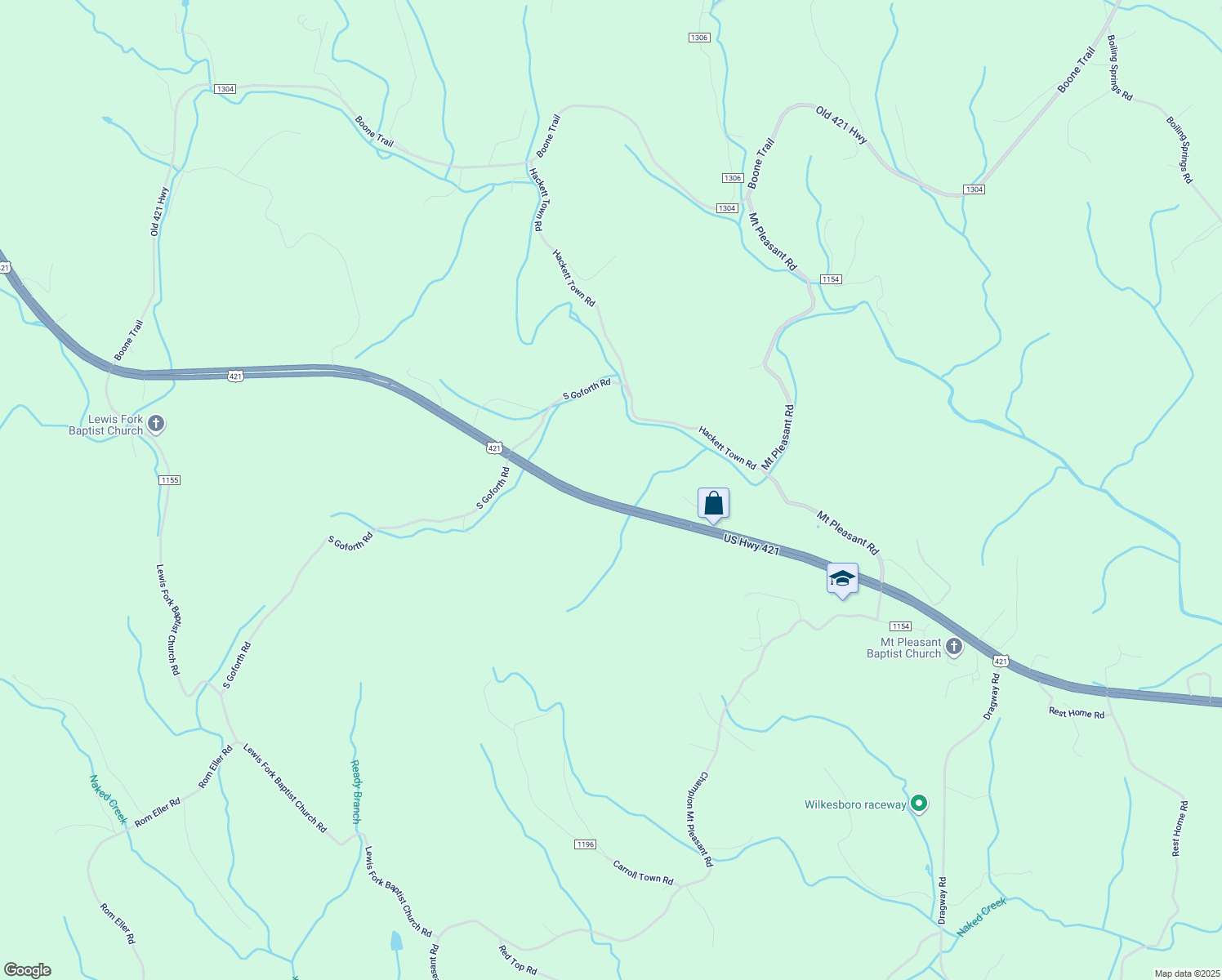 map of restaurants, bars, coffee shops, grocery stores, and more near 9506 U.S. 421 in Ferguson