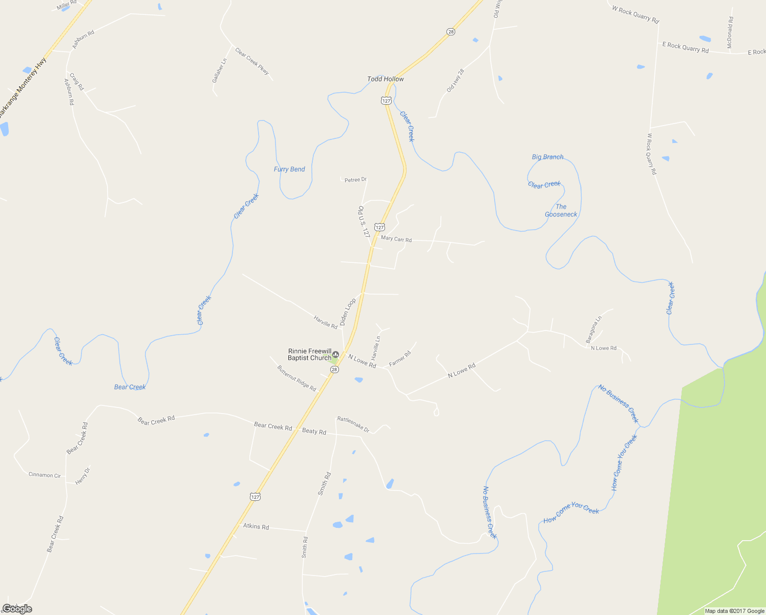 map of restaurants, bars, coffee shops, grocery stores, and more near 15616 U.S. 127 in Crossville