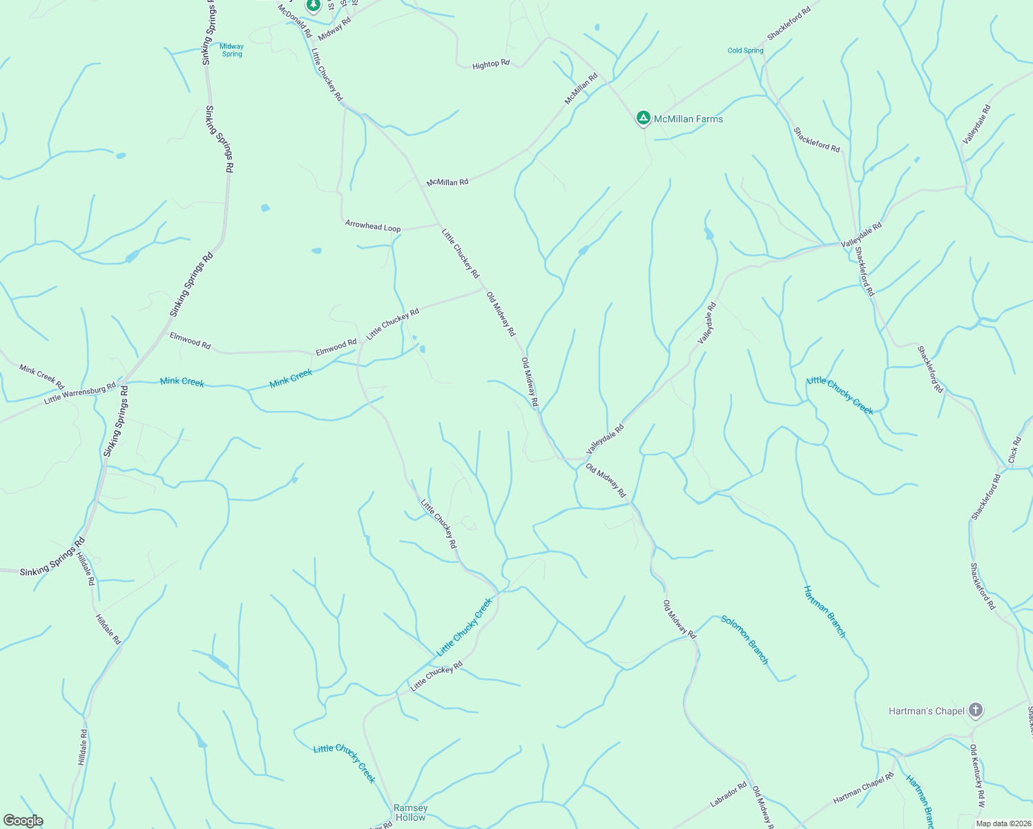 map of restaurants, bars, coffee shops, grocery stores, and more near 640 Old Midway Road in Midway