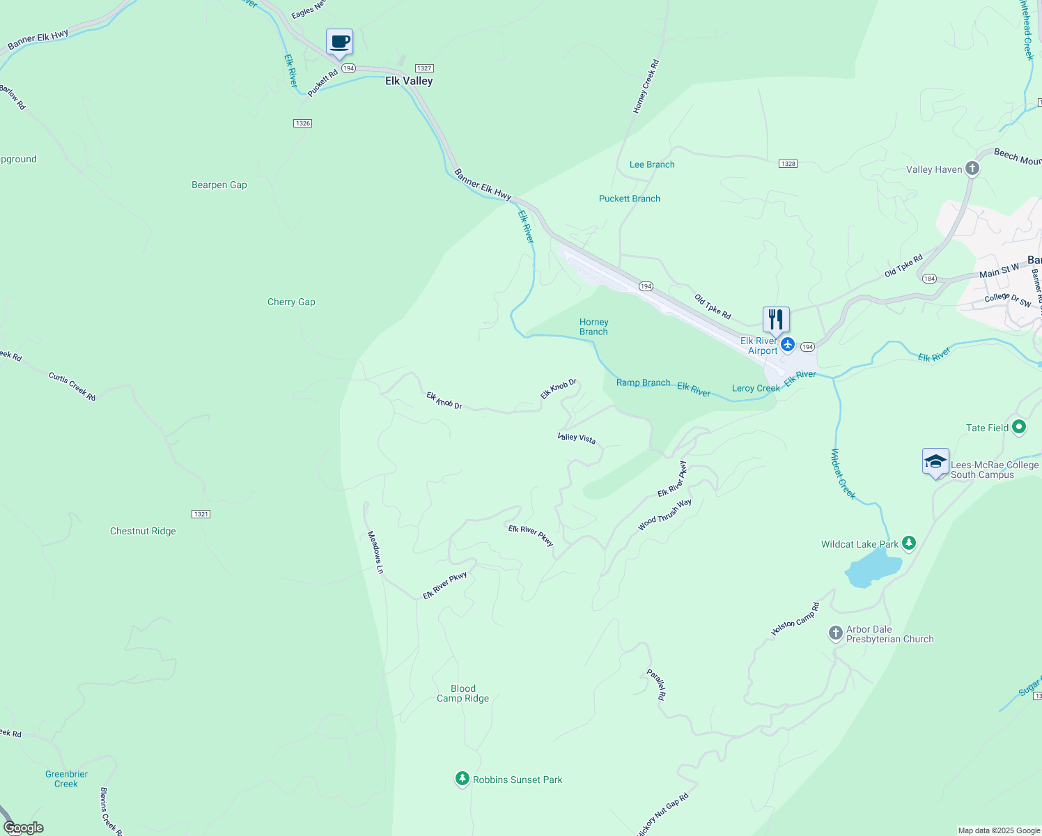 map of restaurants, bars, coffee shops, grocery stores, and more near 30 Crestview Lane in Banner Elk