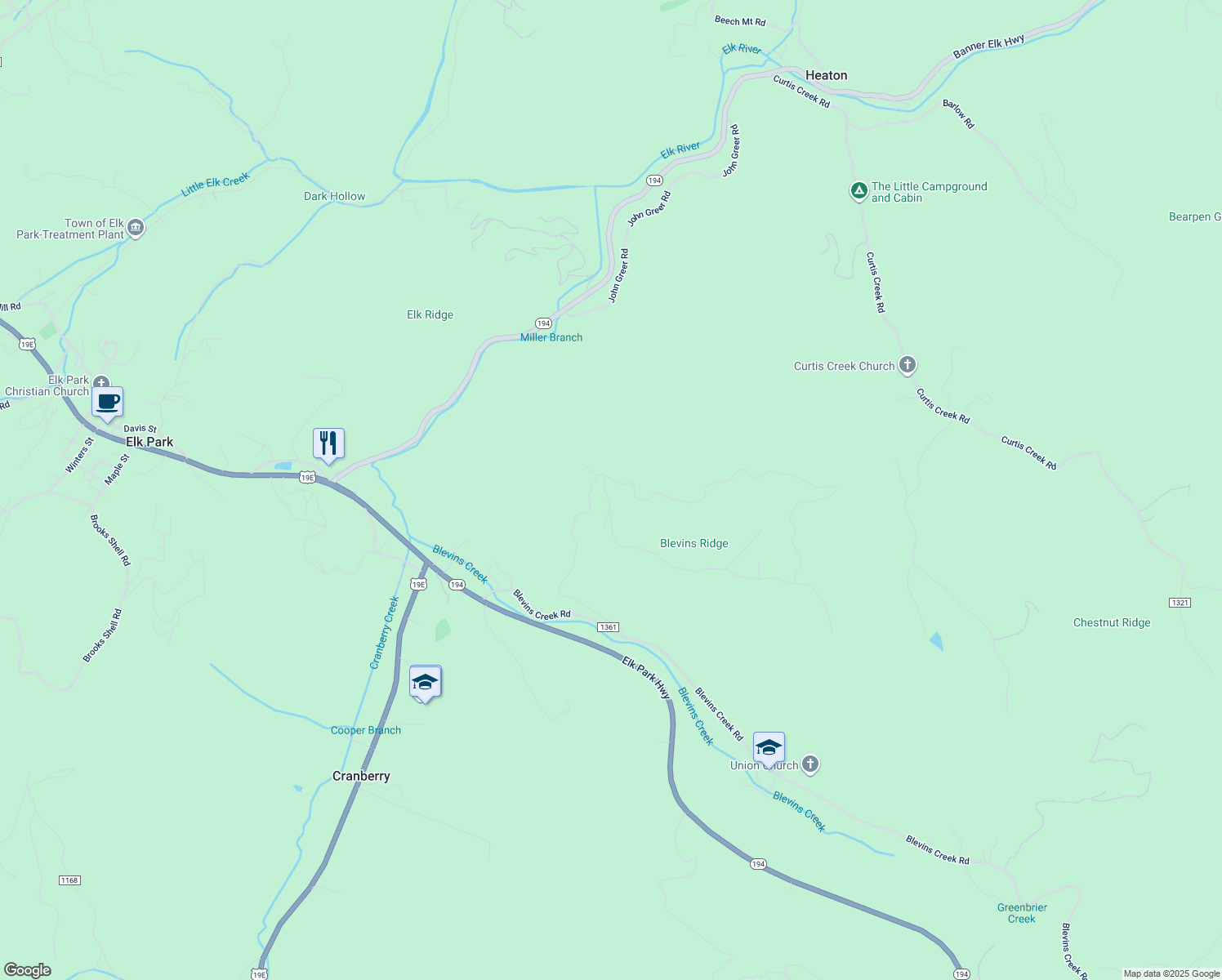map of restaurants, bars, coffee shops, grocery stores, and more near 663 Bear Paw Road in Elk Park