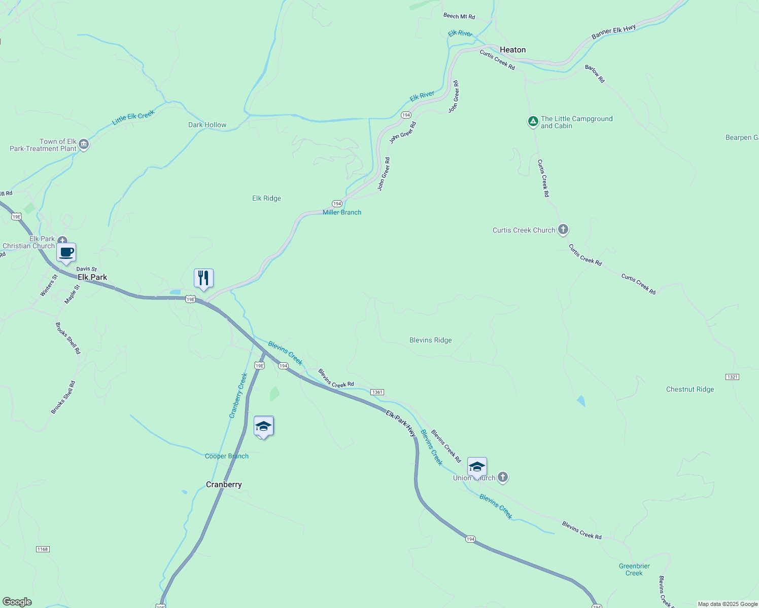 map of restaurants, bars, coffee shops, grocery stores, and more near 663 Bear Paw Road in Elk Park