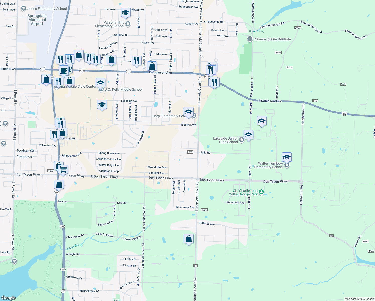 map of restaurants, bars, coffee shops, grocery stores, and more near 3141 Pinot Ave in Springdale