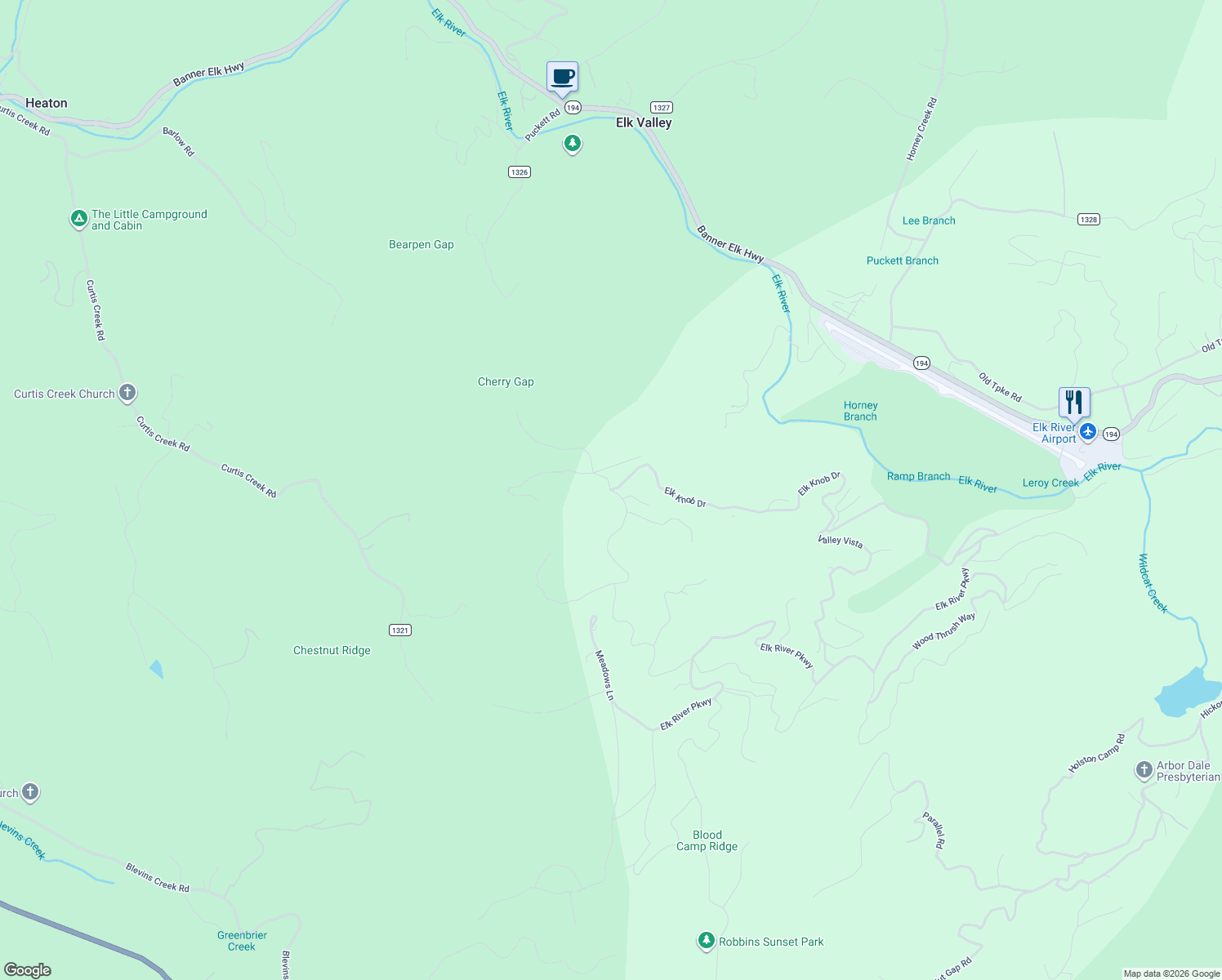 map of restaurants, bars, coffee shops, grocery stores, and more near 176 Equestrian Drive in Banner Elk