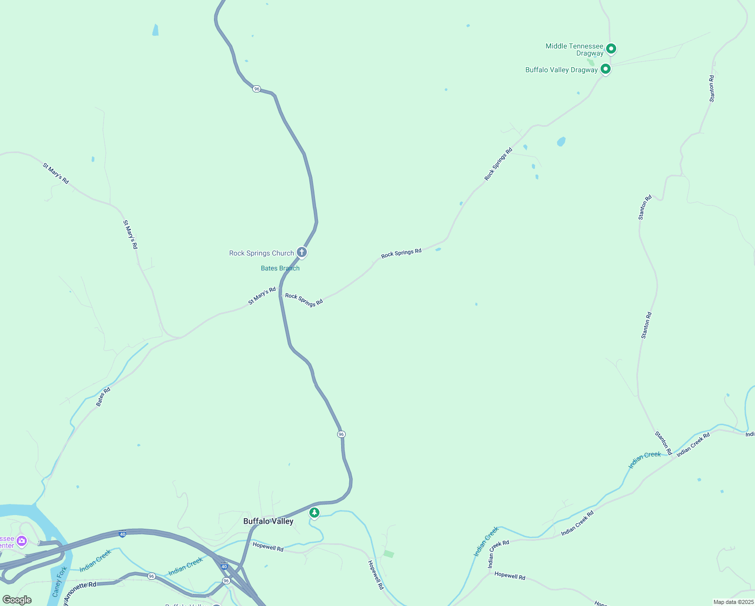 map of restaurants, bars, coffee shops, grocery stores, and more near 2360 Rock Springs Road in Buffalo Valley