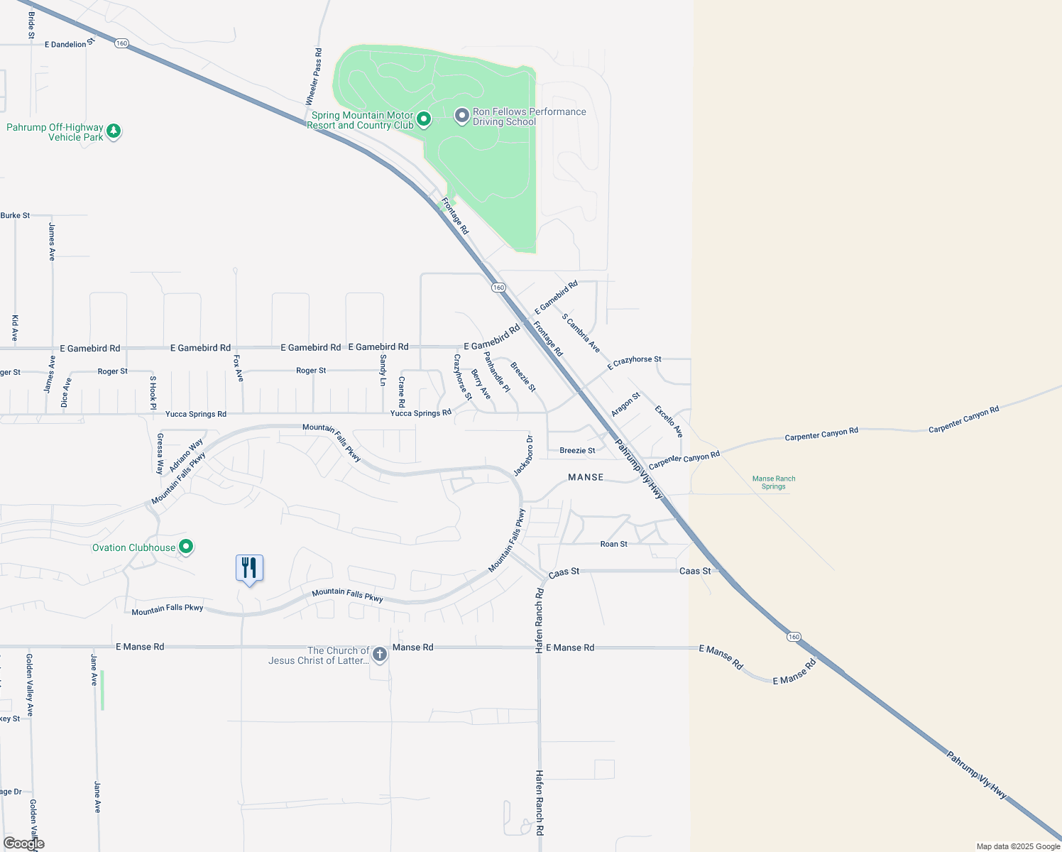 map of restaurants, bars, coffee shops, grocery stores, and more near 5990 Badlands Lane in Pahrump