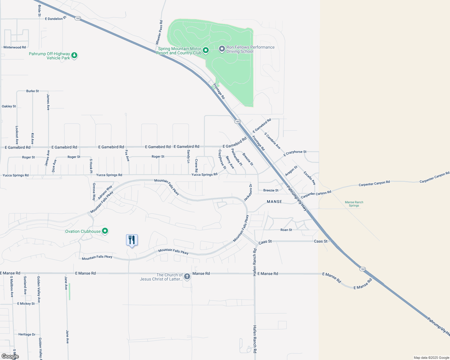 map of restaurants, bars, coffee shops, grocery stores, and more near 5776 Badlands Lane in Pahrump