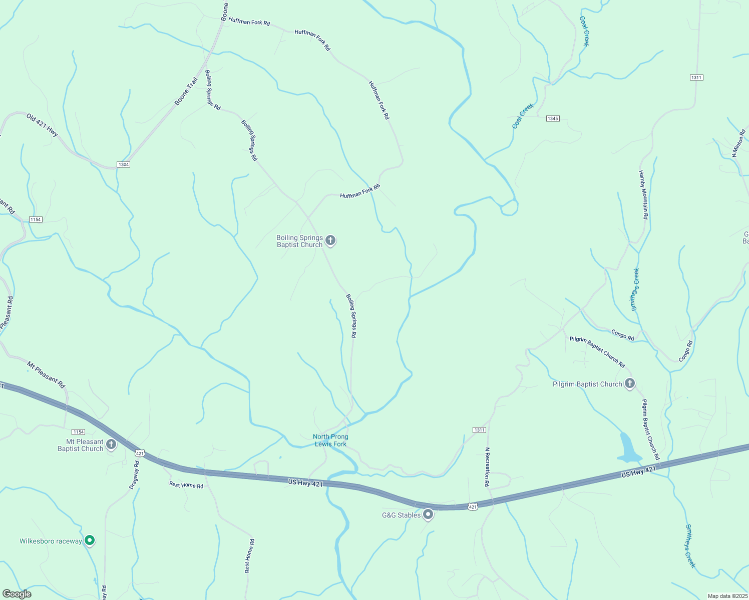 map of restaurants, bars, coffee shops, grocery stores, and more near 787 Boiling Springs Road in Purlear