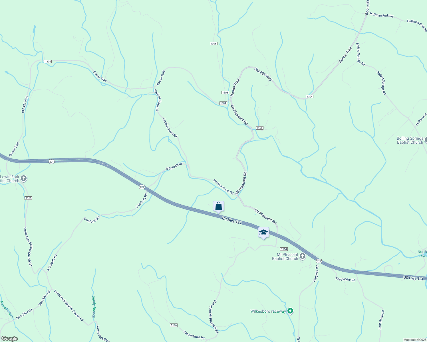 map of restaurants, bars, coffee shops, grocery stores, and more near Hackett Town Road in Wilkes County