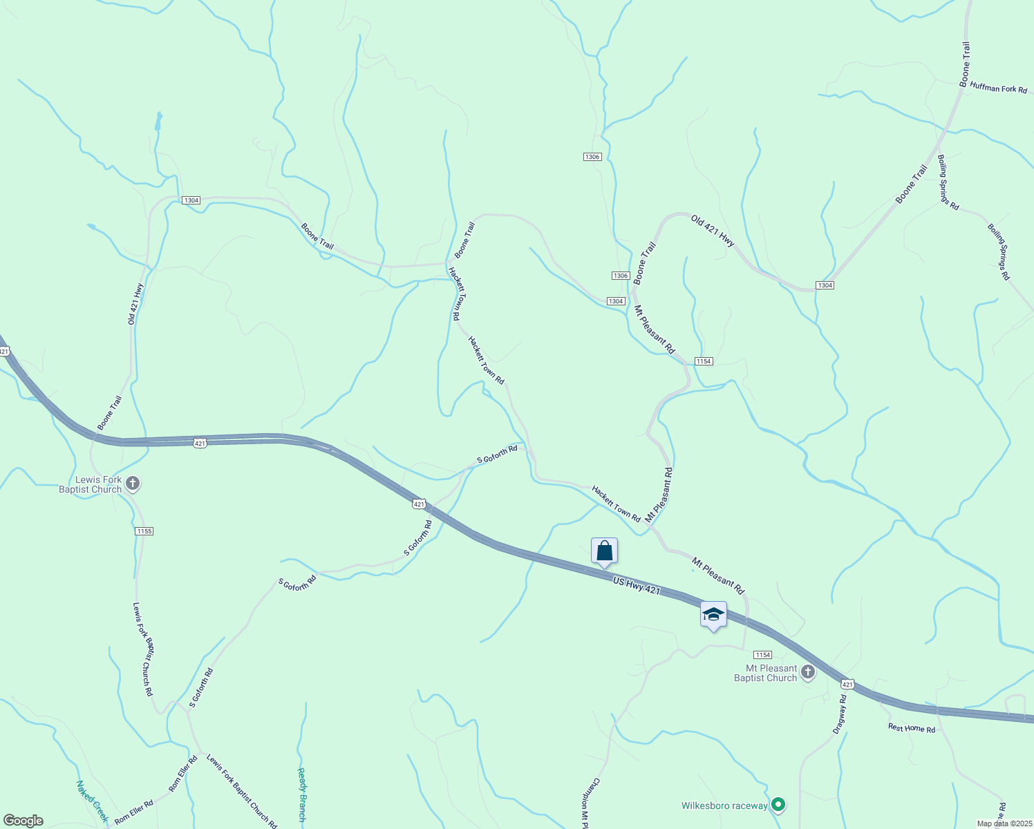 map of restaurants, bars, coffee shops, grocery stores, and more near Hackett Town Road in Wilkes County