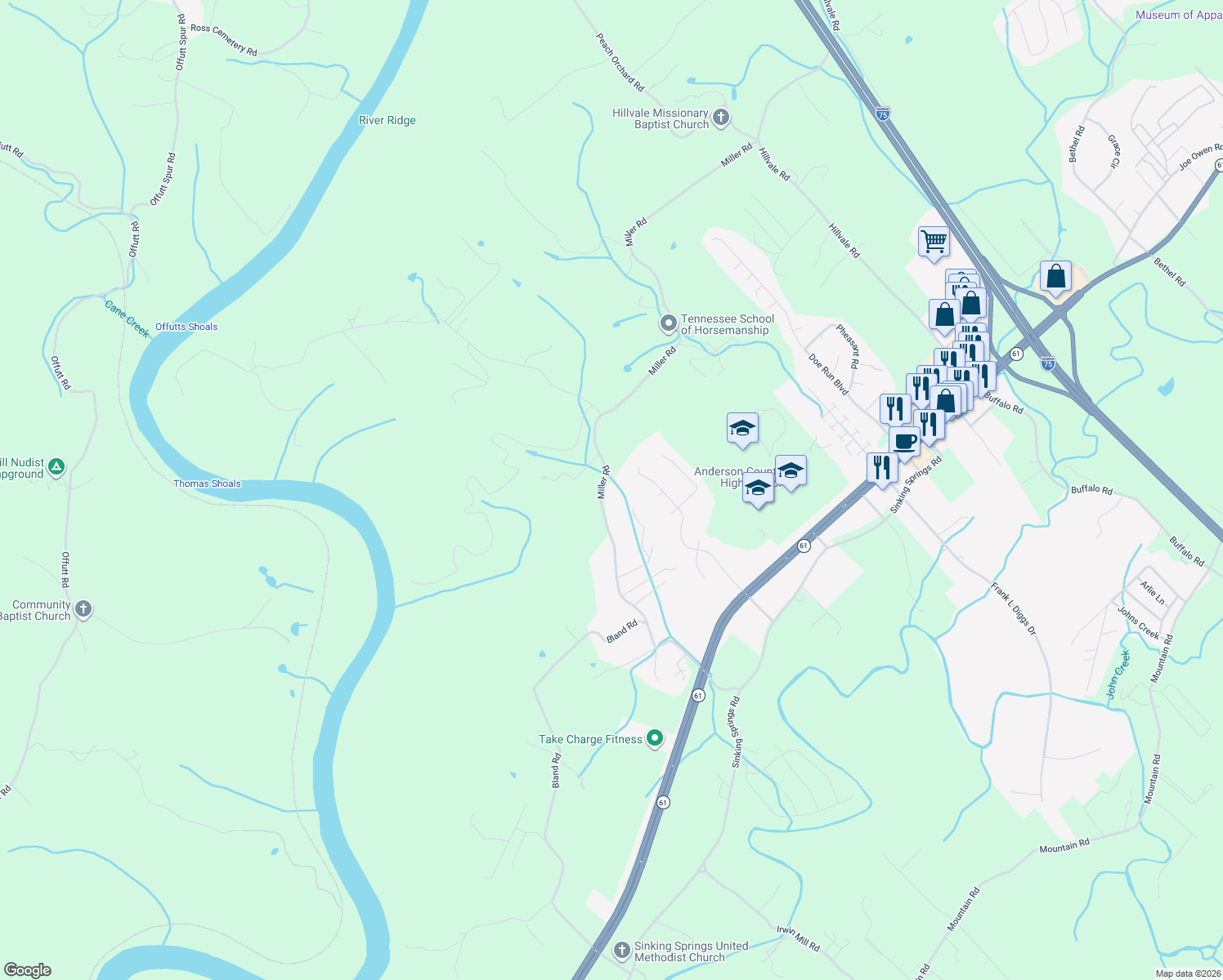 map of restaurants, bars, coffee shops, grocery stores, and more near 502B Miller Road in Clinton