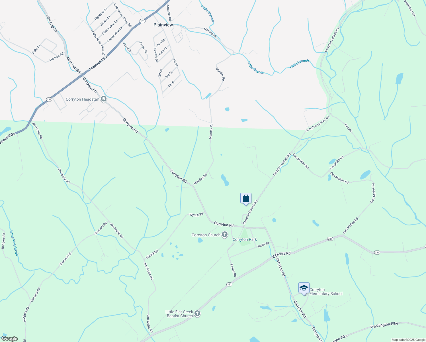 map of restaurants, bars, coffee shops, grocery stores, and more near 8122 Monday Road in Corryton