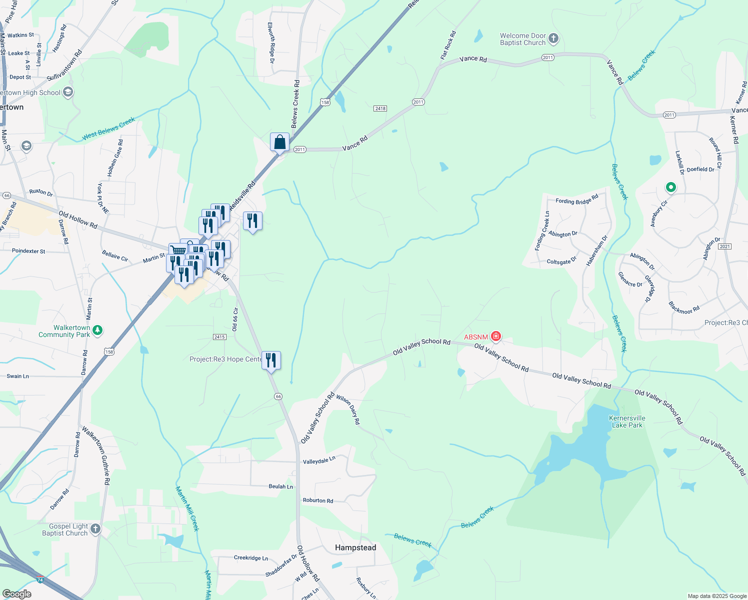 map of restaurants, bars, coffee shops, grocery stores, and more near 6010 Kempsford Court in Kernersville