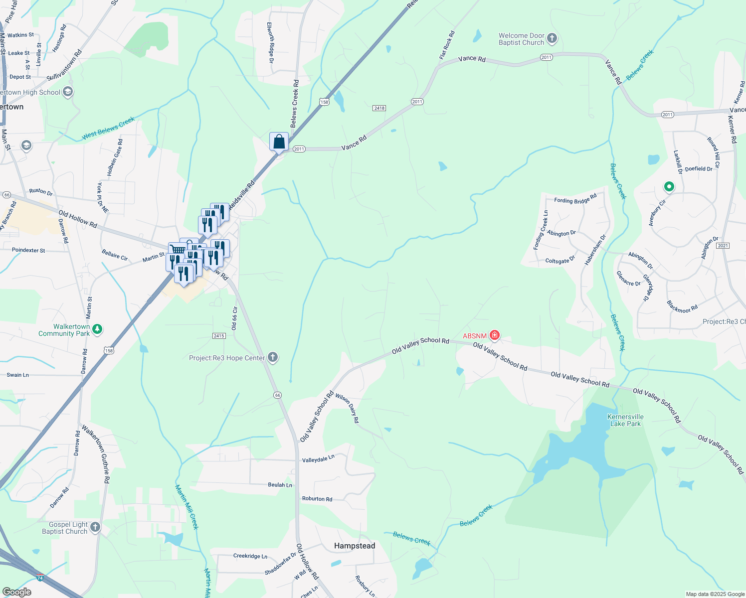 map of restaurants, bars, coffee shops, grocery stores, and more near 6010 Kempsford Court in Kernersville