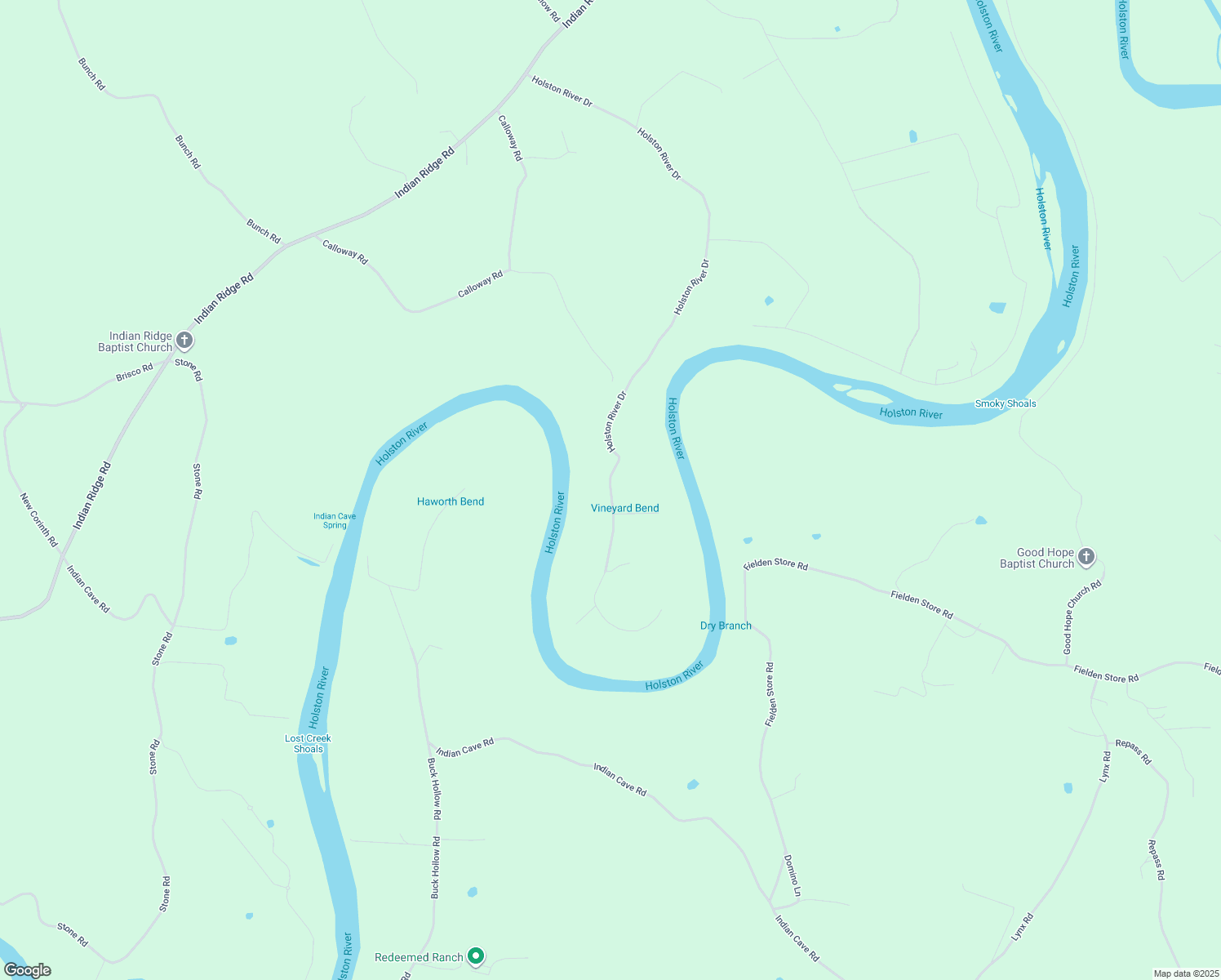 map of restaurants, bars, coffee shops, grocery stores, and more near 1955 Holston River Drive in Rutledge