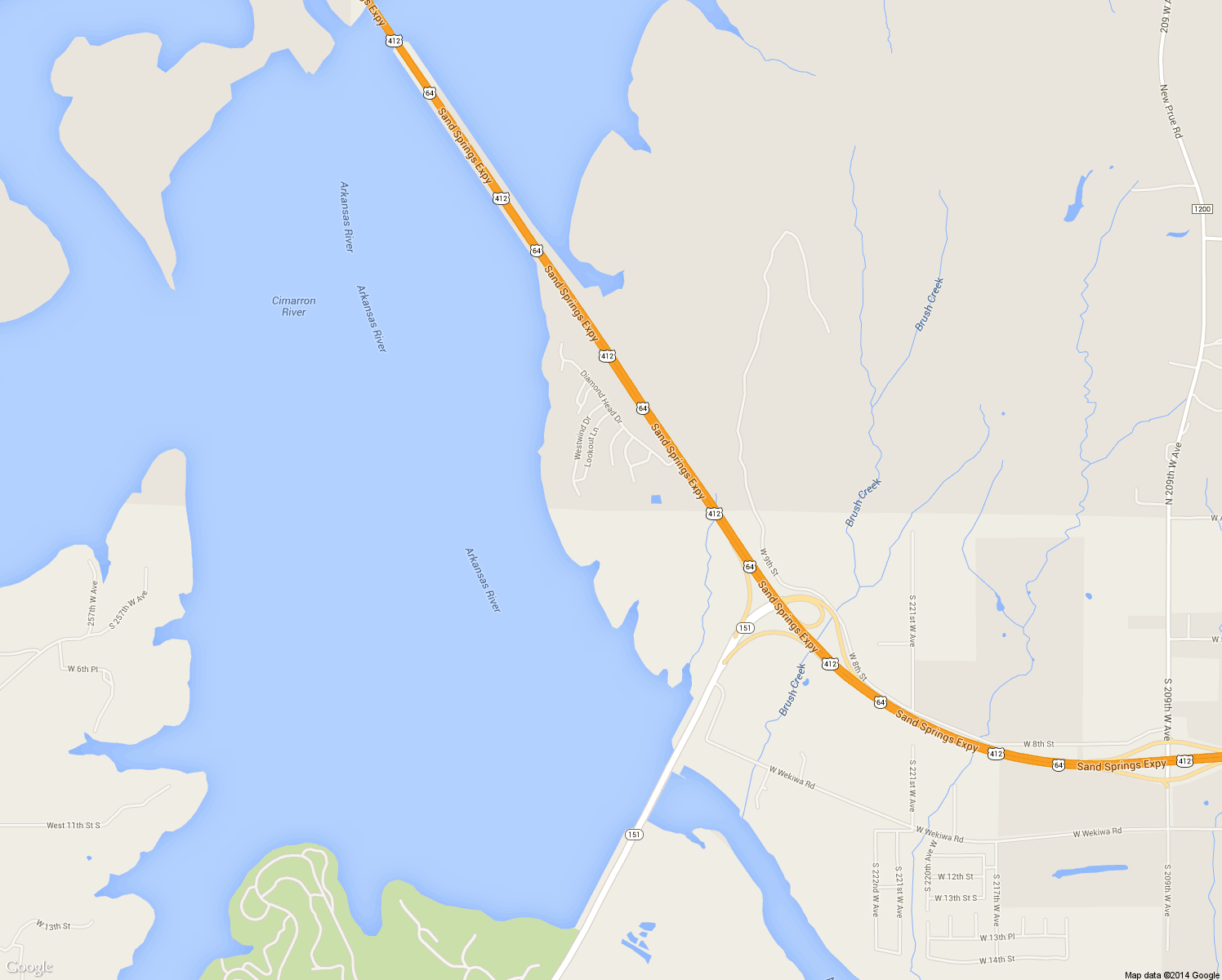 map of restaurants, bars, coffee shops, grocery stores, and more near Rocky Hill Dr in Sand Springs