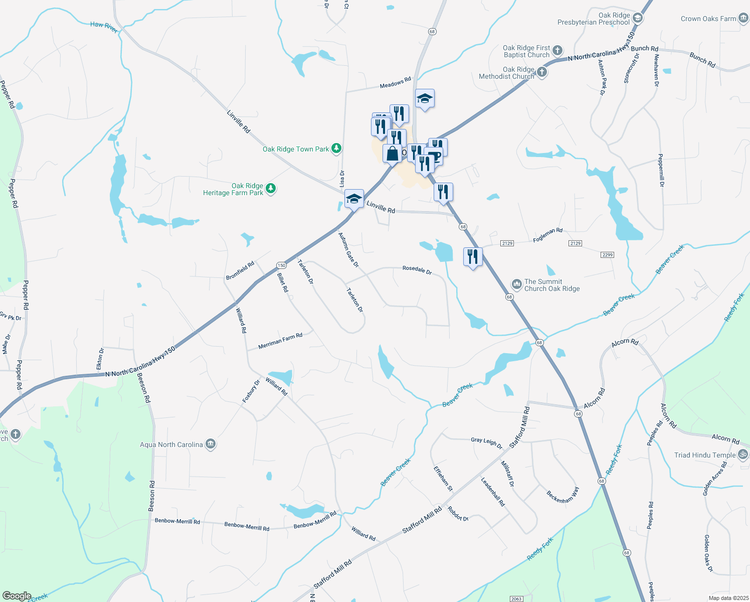 map of restaurants, bars, coffee shops, grocery stores, and more near 5907 Autumn Gate Drive in Oak Ridge