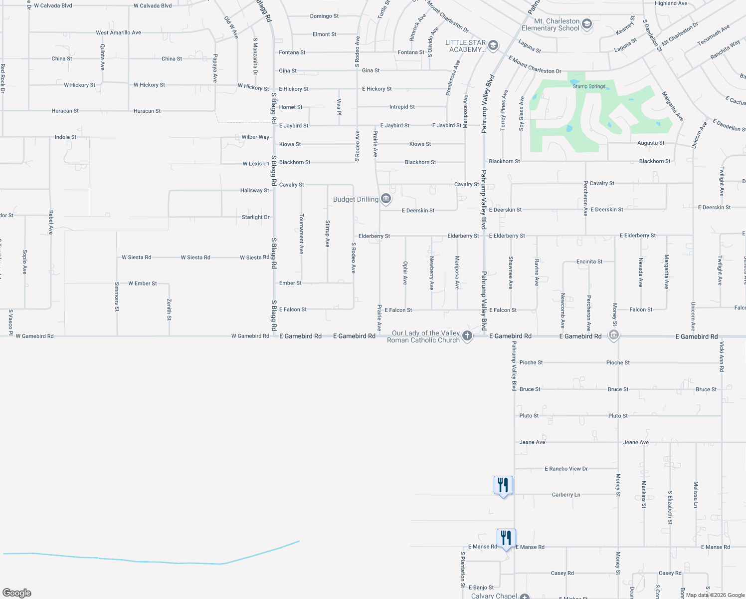 map of restaurants, bars, coffee shops, grocery stores, and more near 3860 Prairie Ave in Pahrump